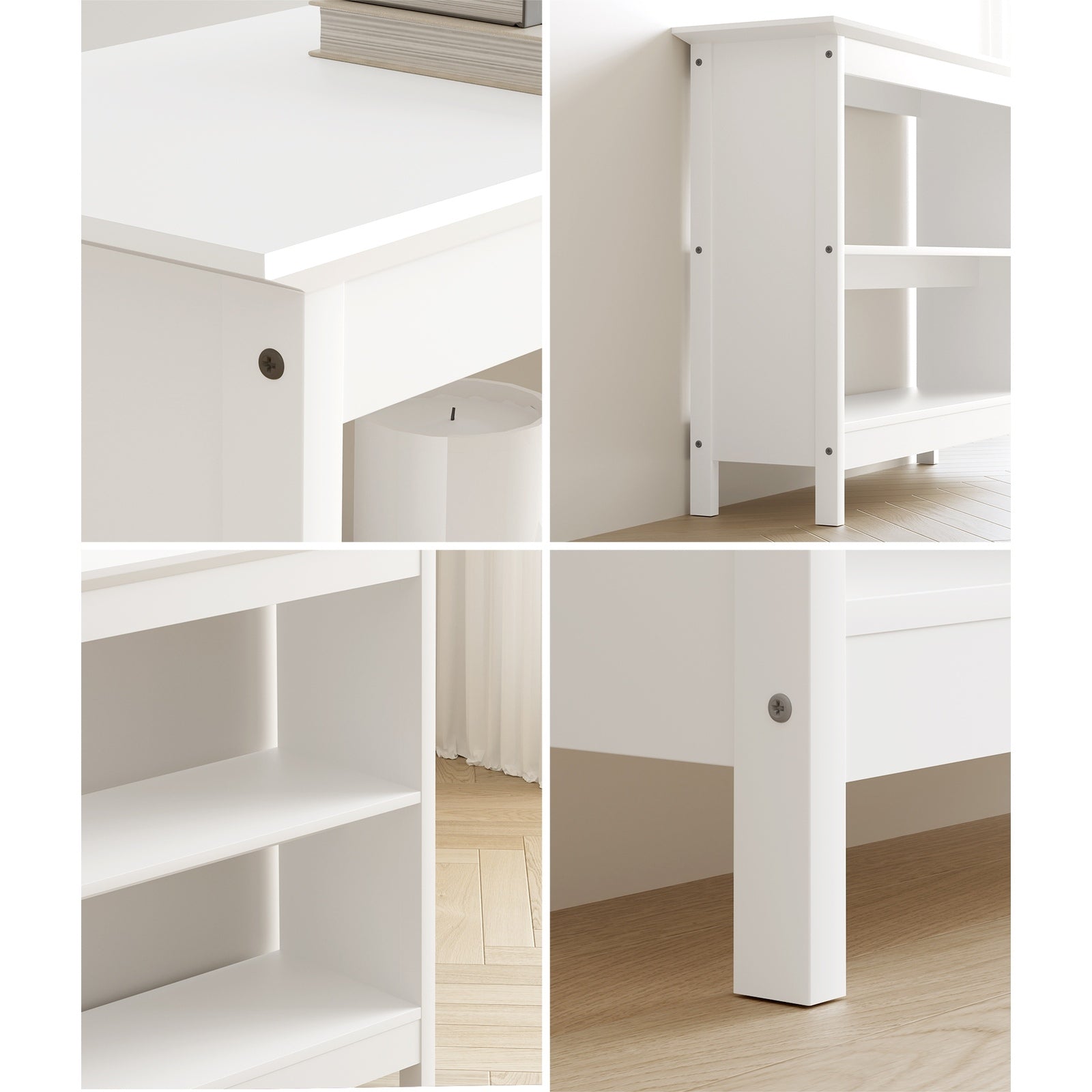 Oikiture 3-Tier Console Table Open Shelf Wood Sofa Table Hall Side Entry White - Sunyee