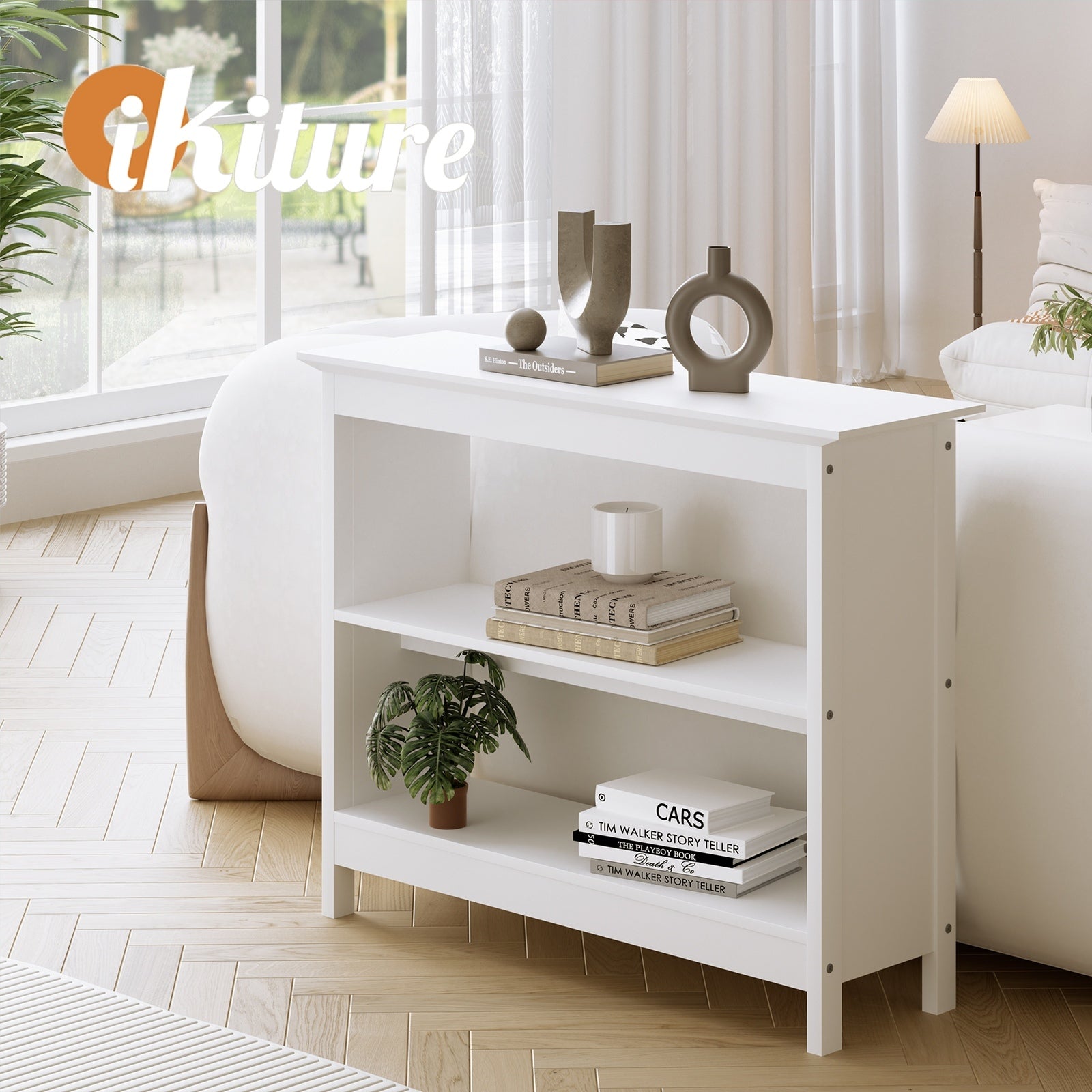 Oikiture 3-Tier Console Table Open Shelf Wood Sofa Table Hall Side Entry White - Sunyee