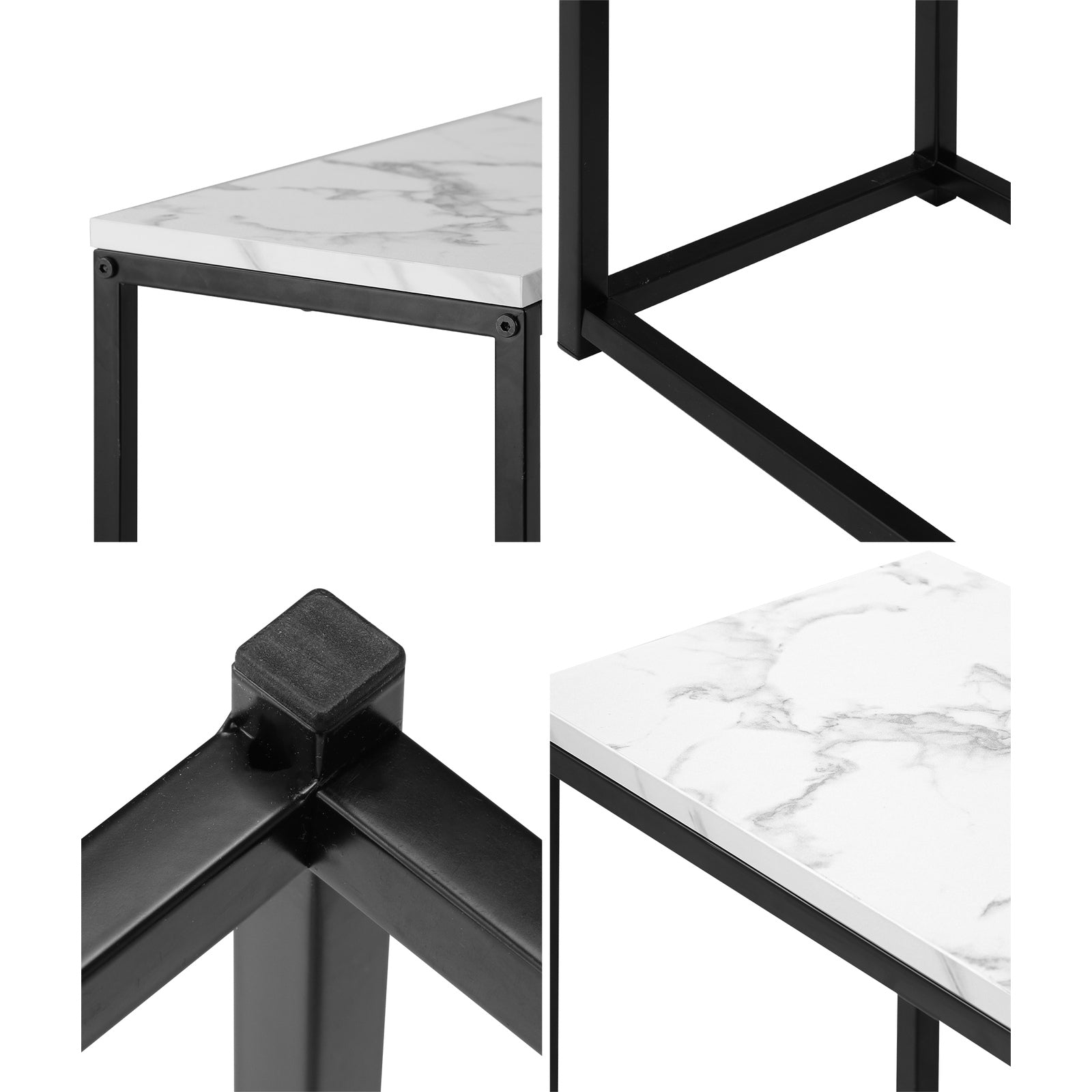 Oikiture Console Table Marble-look Iron Hallway Desk Entry Display Black&White - Sunyee