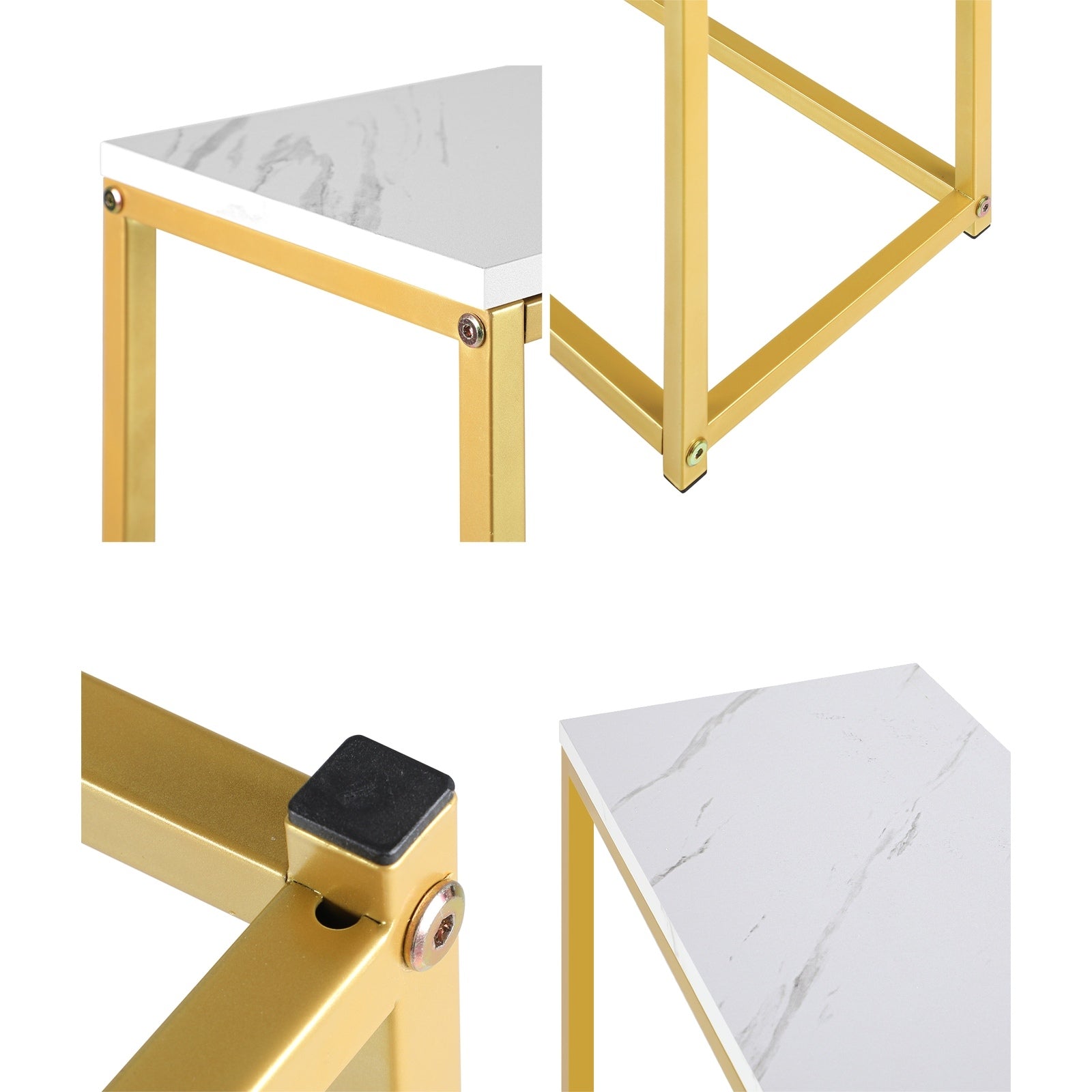 Oikiture Console Table Marble-look Iron Hallway Desk Entry Display Gold&White - Sunyee