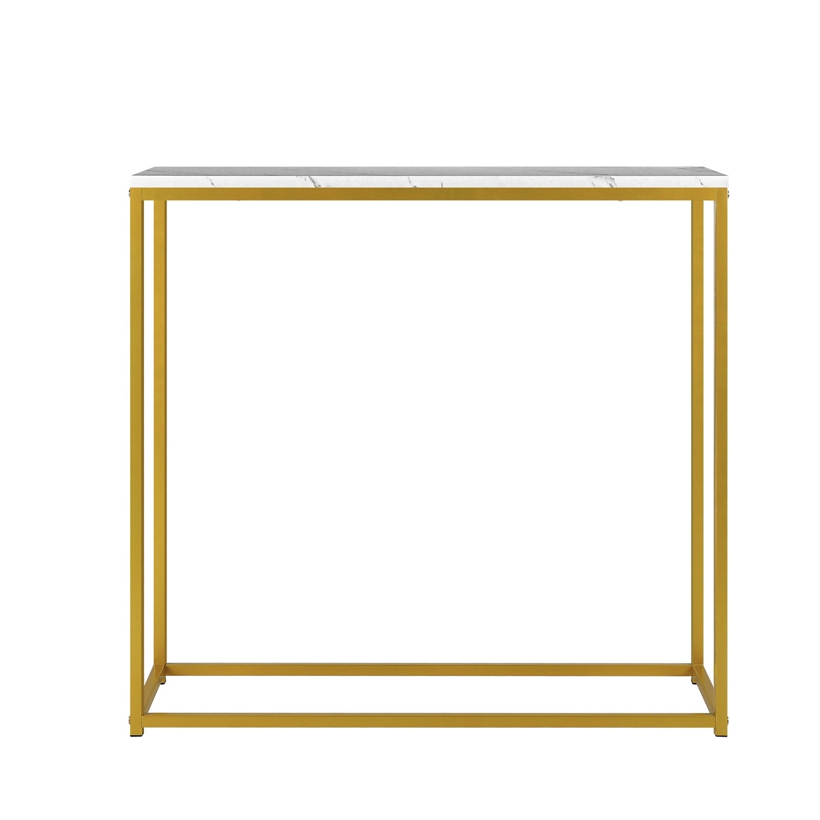 Oikiture Console Table Marble-look Iron Hallway Desk Entry Display Gold&White - Sunyee