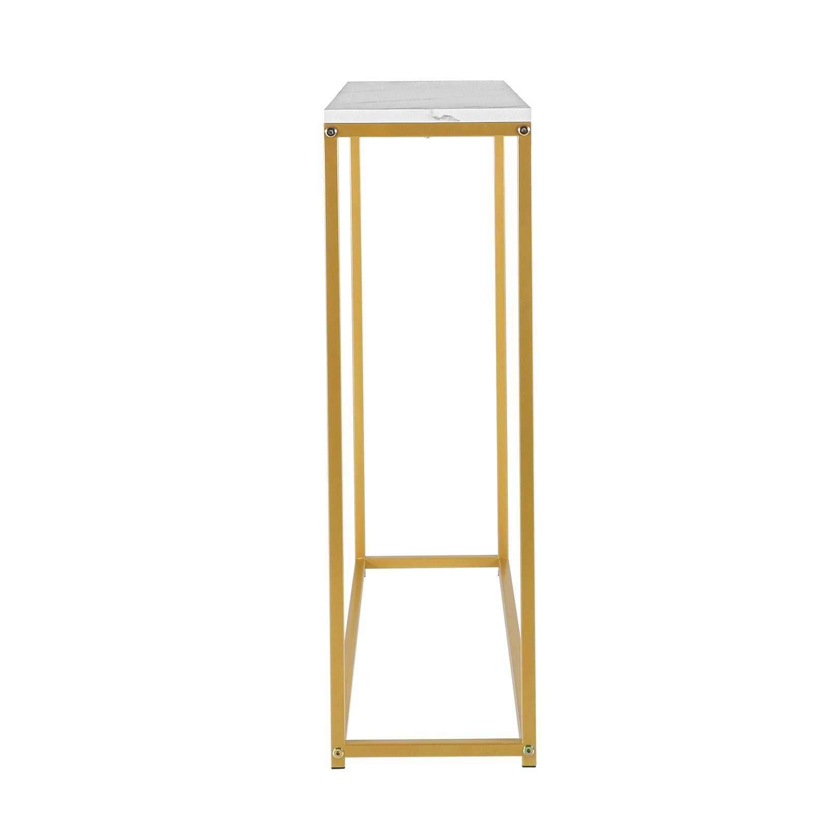 Oikiture Console Table Marble-look Iron Hallway Desk Entry Display Gold&White - Sunyee