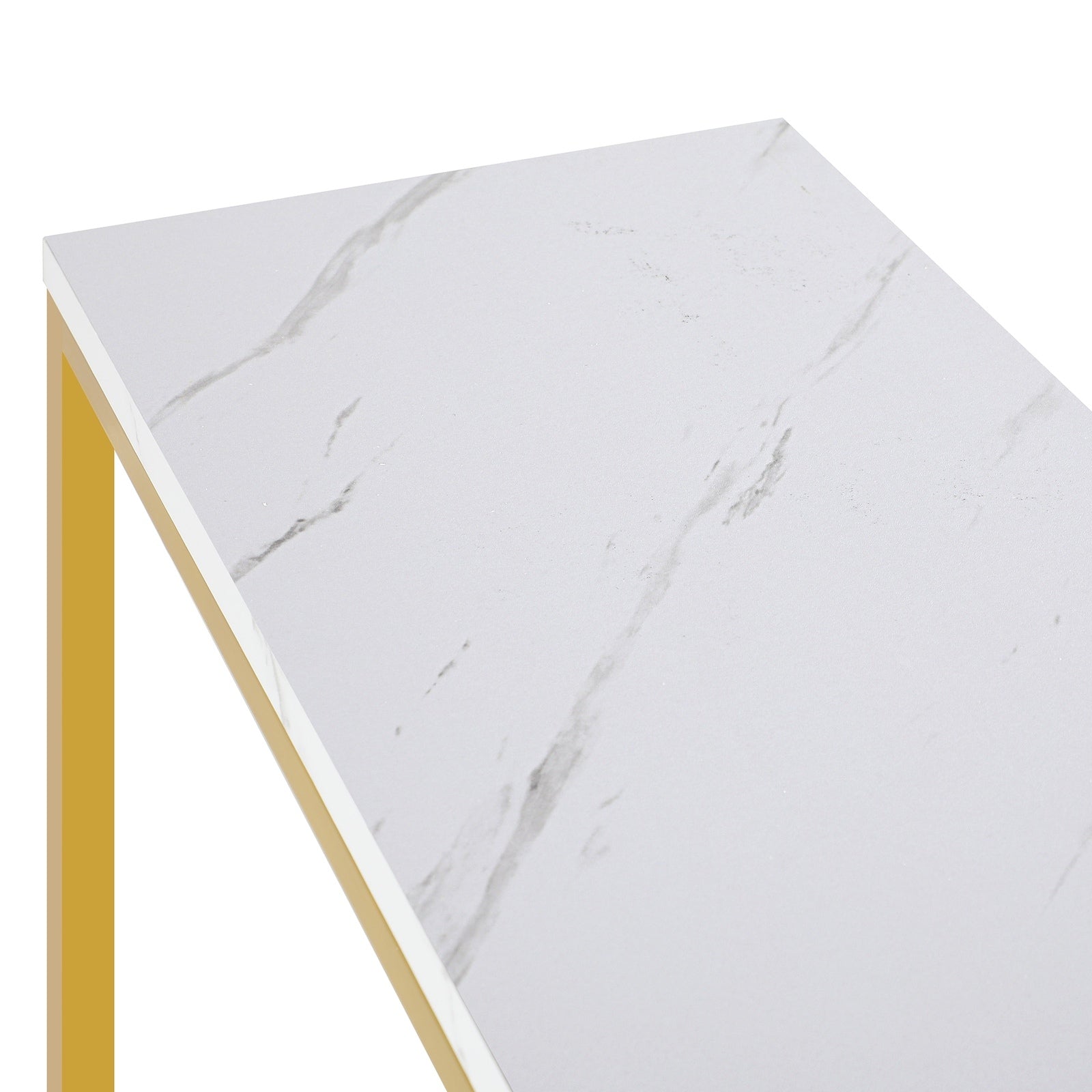 Oikiture Console Table Marble-look Iron Hallway Desk Entry Display Gold&White - Sunyee