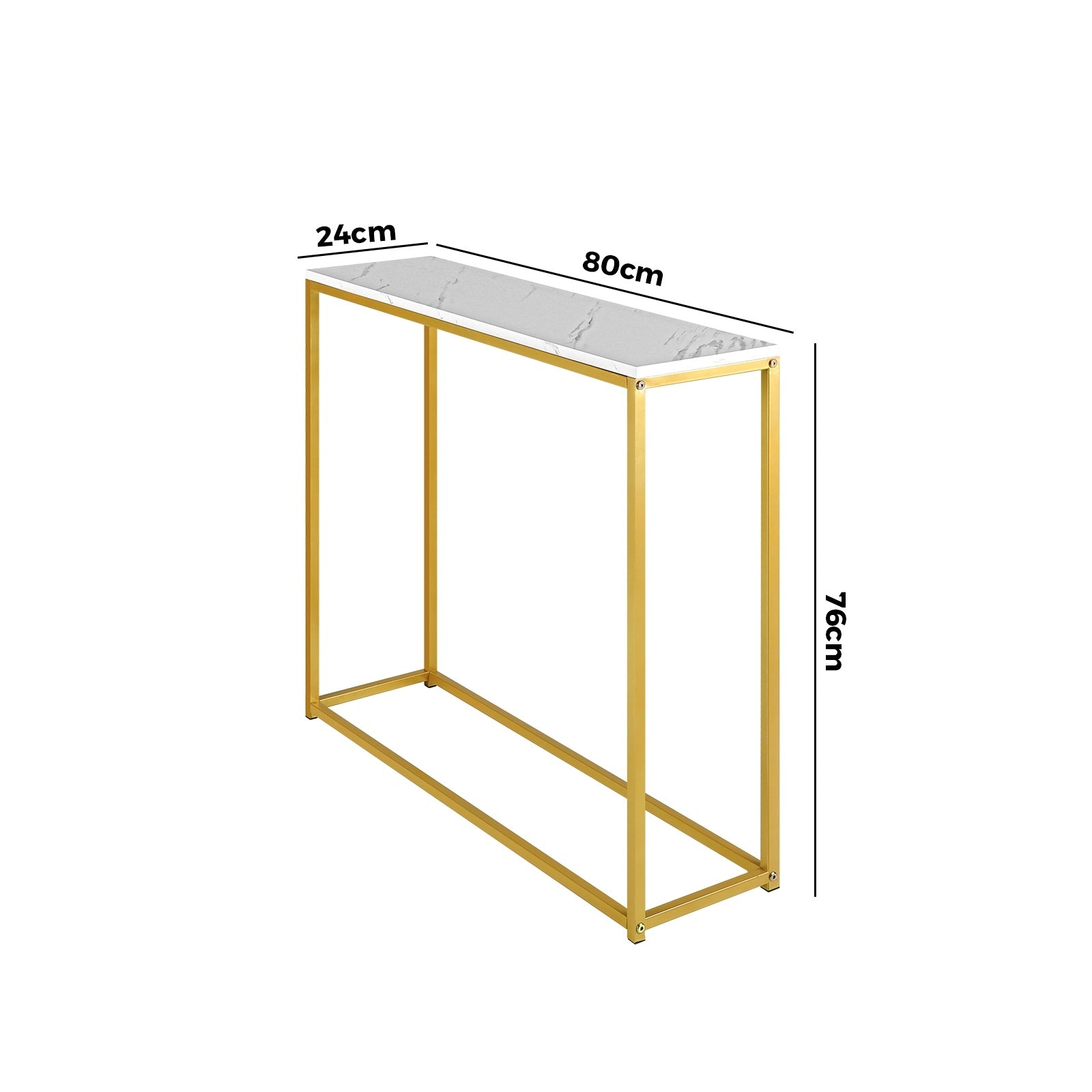 Oikiture Console Table Marble-look Iron Hallway Desk Entry Display Gold&White - Sunyee