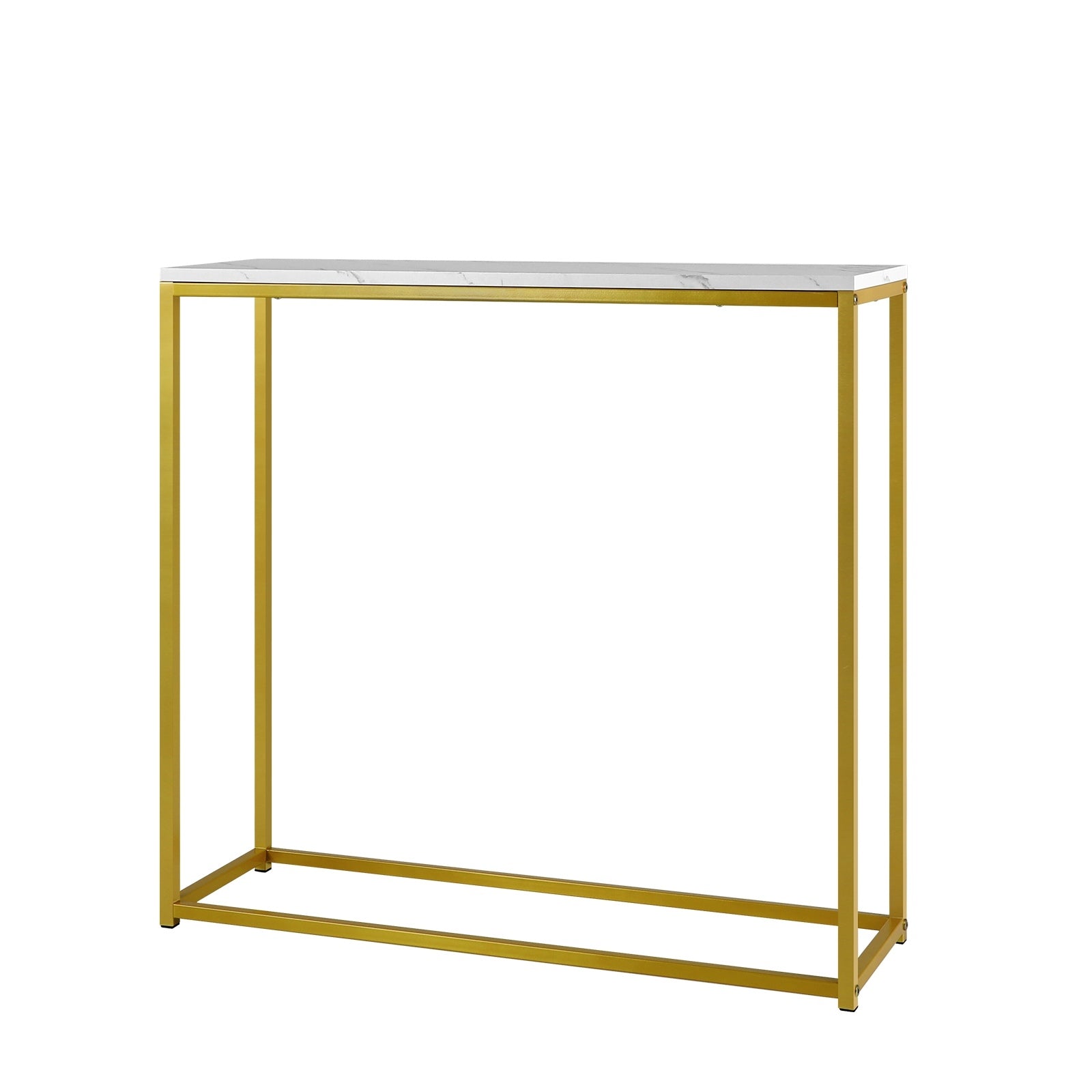 Oikiture Console Table Marble-look Iron Hallway Desk Entry Display Gold&White - Sunyee