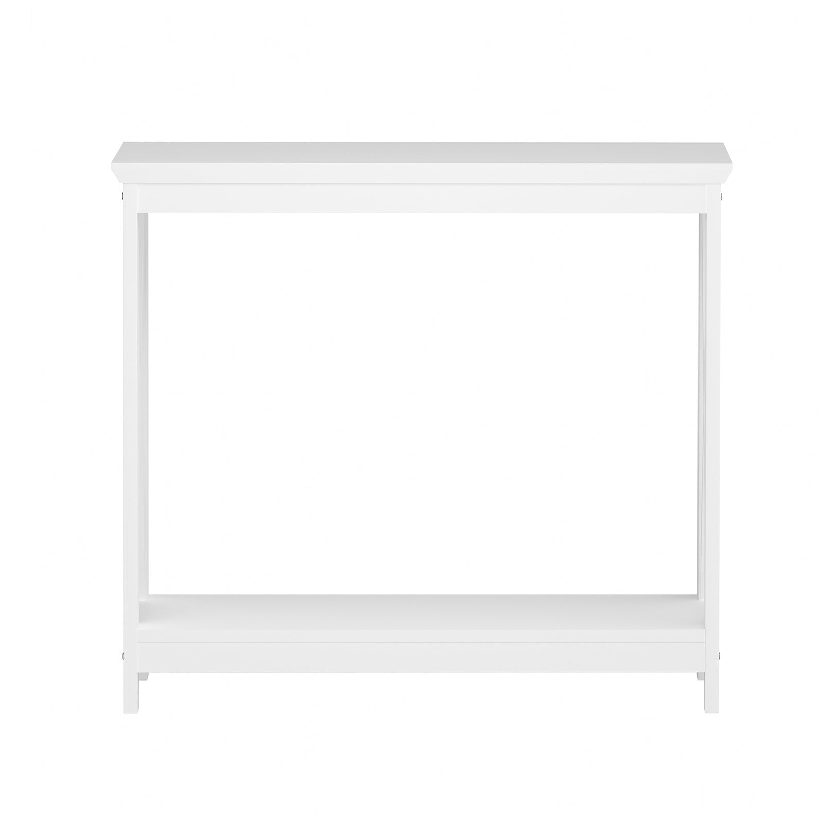 Oikiture 2-Tier Console Table X-Design Wood Sofa Table Hall Side Entry White - Sunyee