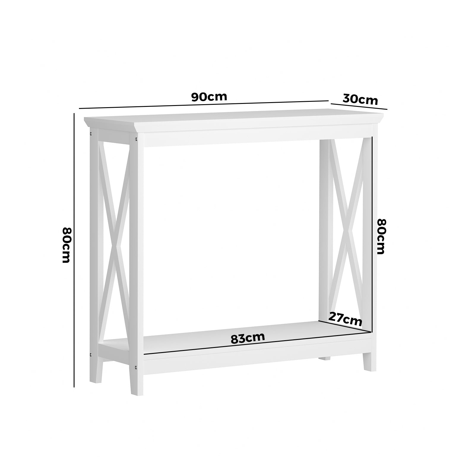 Oikiture 2-Tier Console Table X-Design Wood Sofa Table Hall Side Entry White - Sunyee