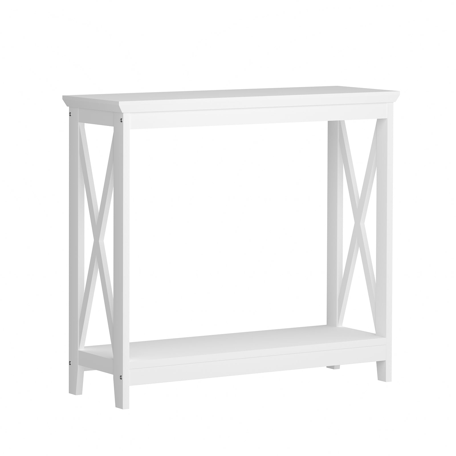 Oikiture 2-Tier Console Table X-Design Wood Sofa Table Hall Side Entry White - Sunyee