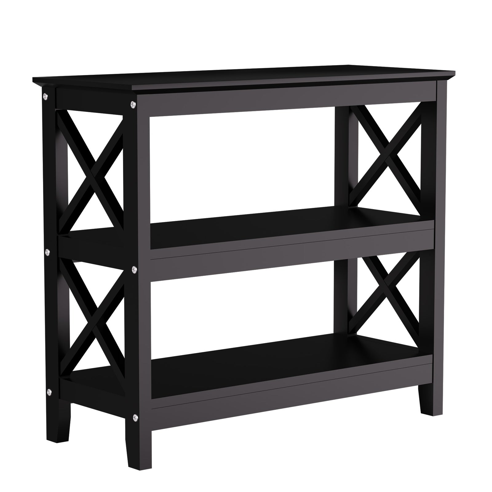 Oikiture 3-Tier Console Table X-Design Wood Sofa Table Hall Side Entry Black - Sunyee