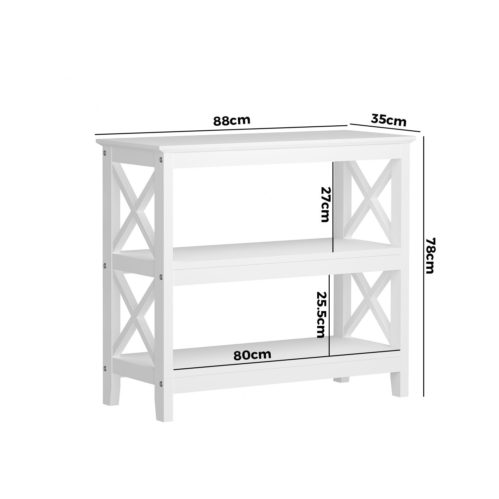 Oikiture 3-Tier Console Table X-Design Wood Sofa Table Hall Side Entry White - Sunyee
