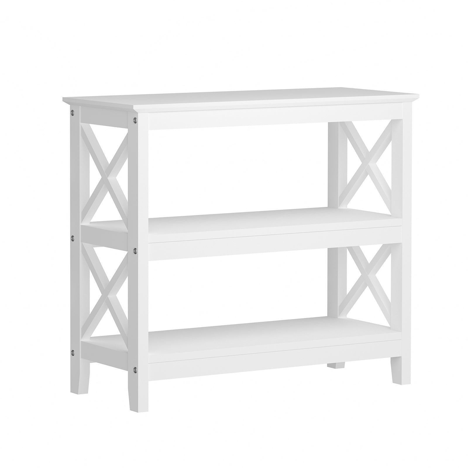 Oikiture 3-Tier Console Table X-Design Wood Sofa Table Hall Side Entry White - Sunyee