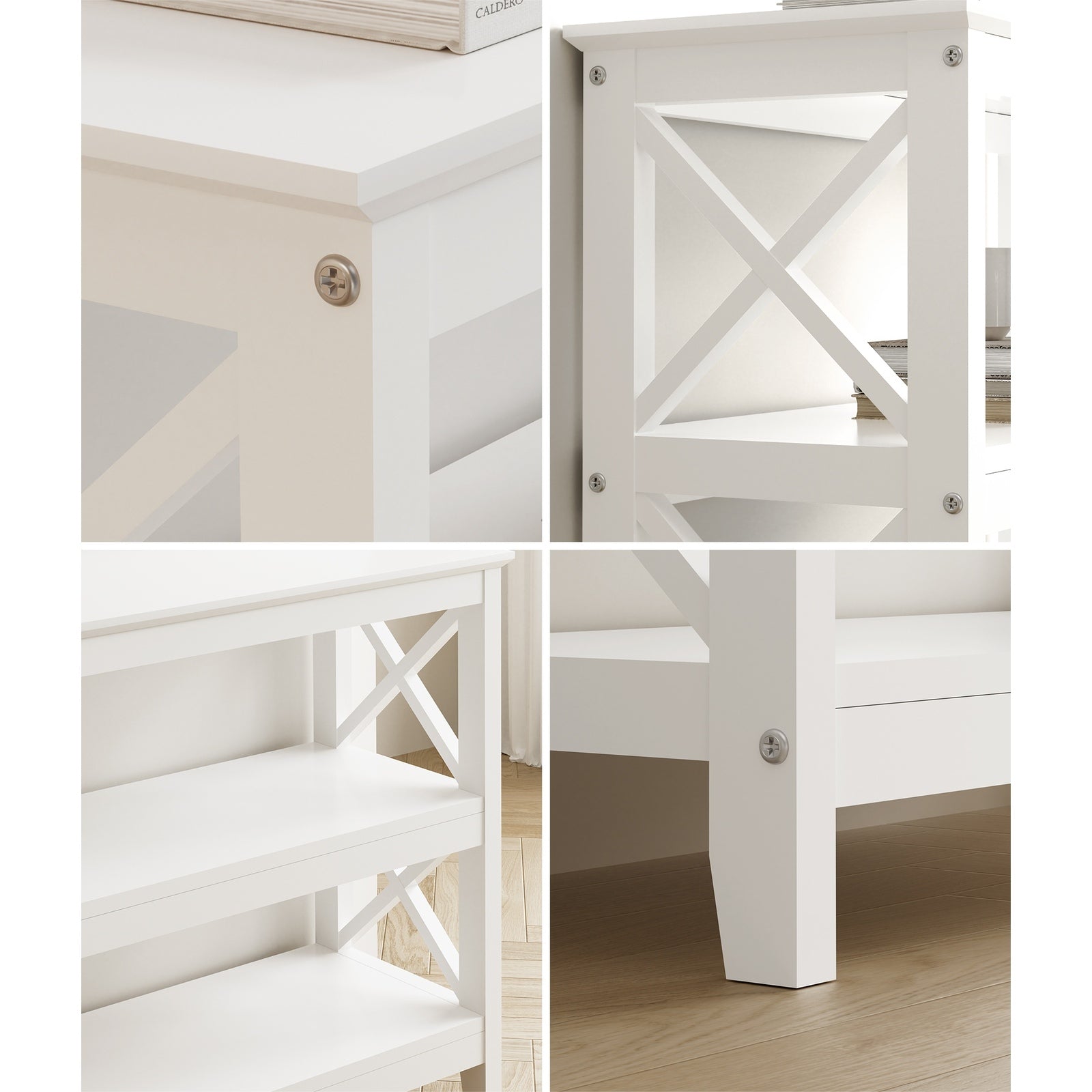 Oikiture 3-Tier Console Table X-Design Wood Sofa Table Hall Side Entry White - Sunyee