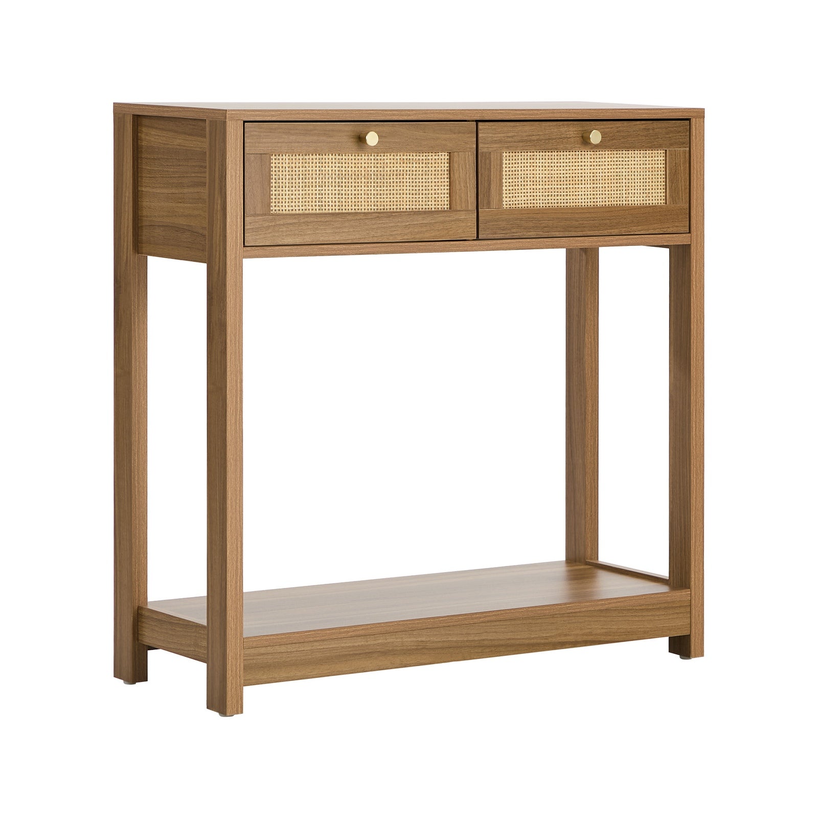 Oikiture Console Table 2 Drawer Hallway Display Shelf Entryway Storage Oak