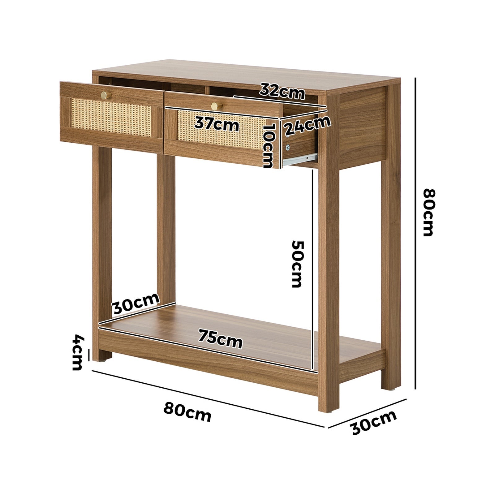 Oikiture Console Table 2 Drawer Hallway Display Shelf Entryway Storage Oak