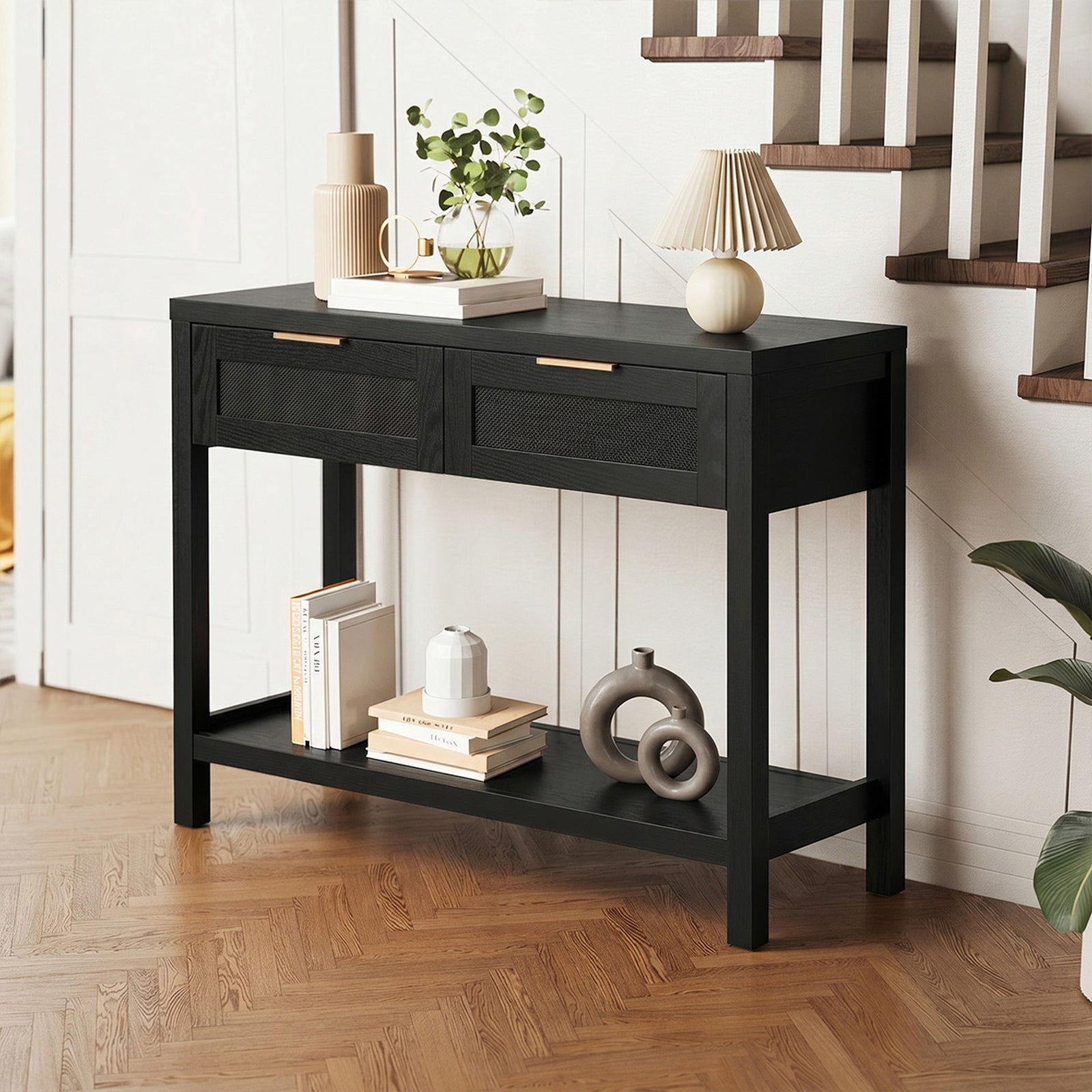 Oikiture Console Table 2 Drawers Entry Table Hallway Display Shelf Black