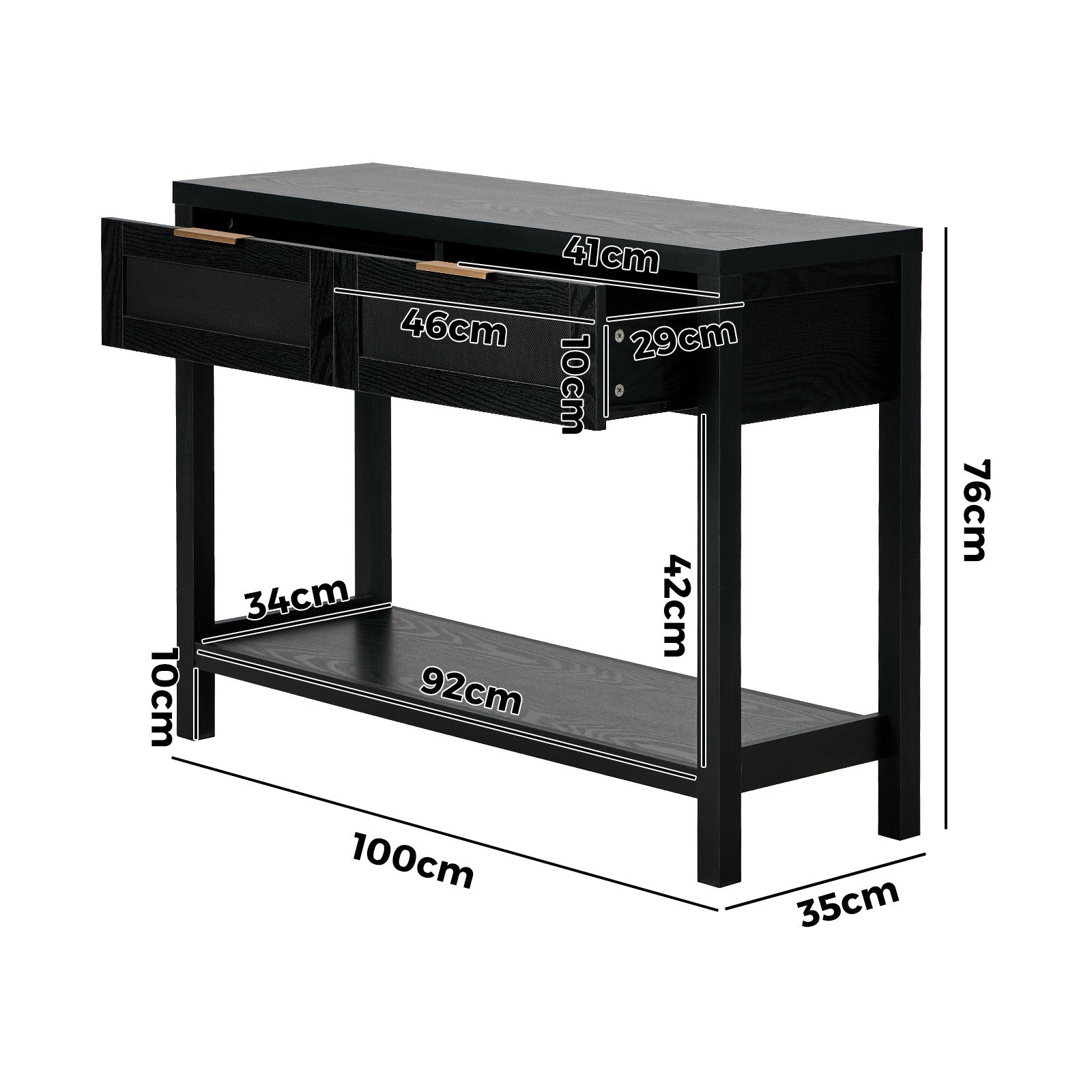 Oikiture Console Table 2 Drawers Entry Table Hallway Display Shelf Black