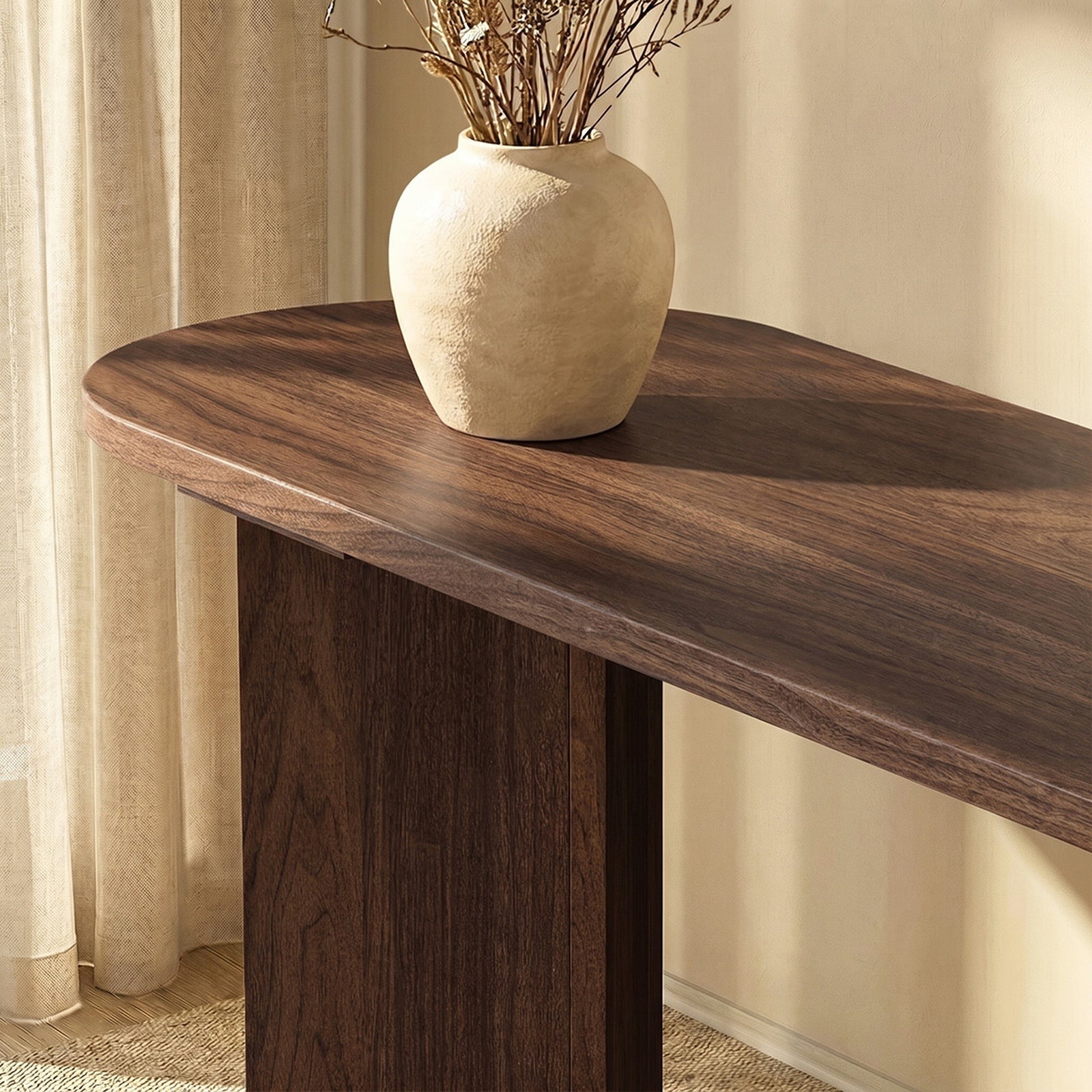 Oikiture Console Table Oval Entryway Storage Hallway Sofa Side Desk Walnut