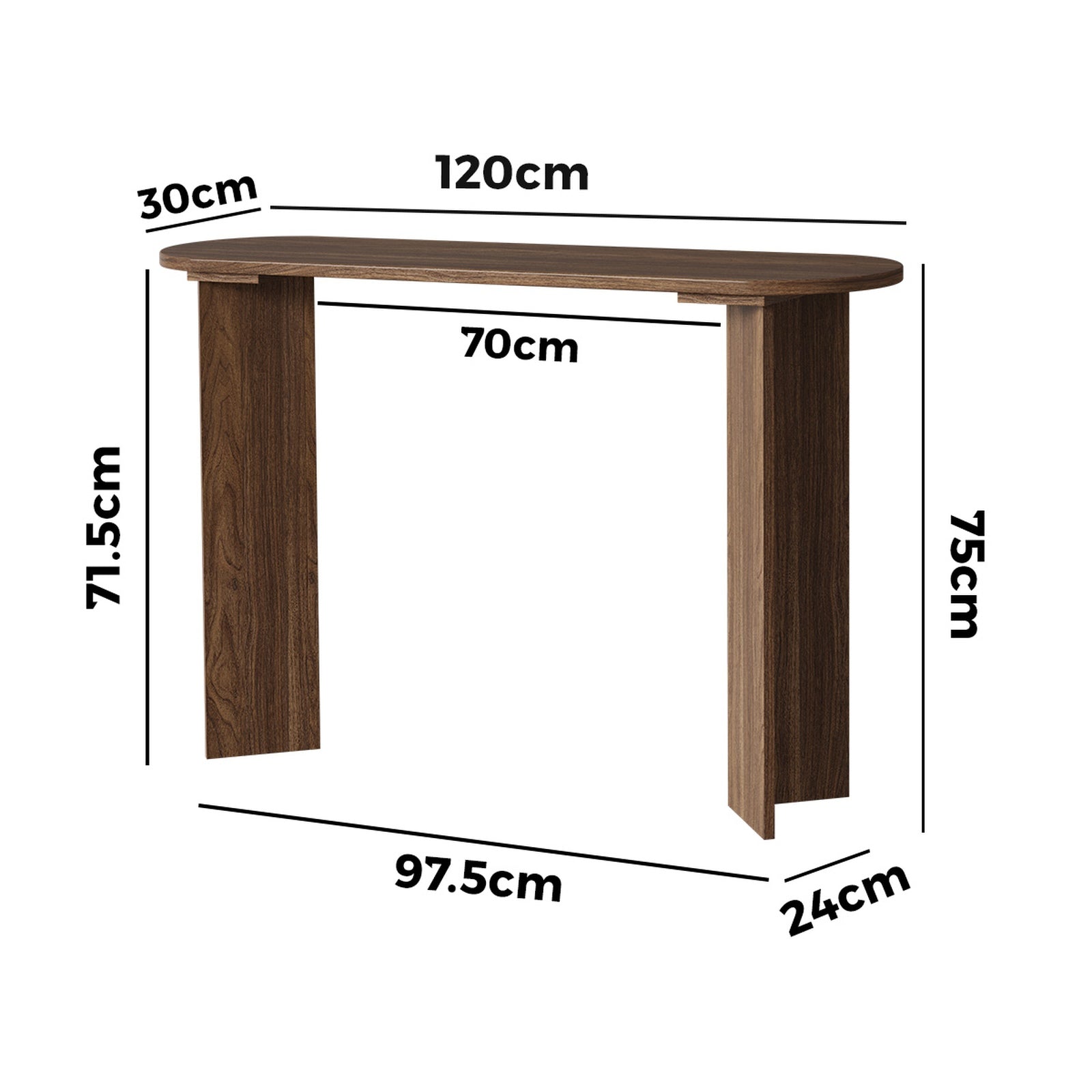 Oikiture Console Table Oval Entryway Storage Hallway Sofa Side Desk Walnut