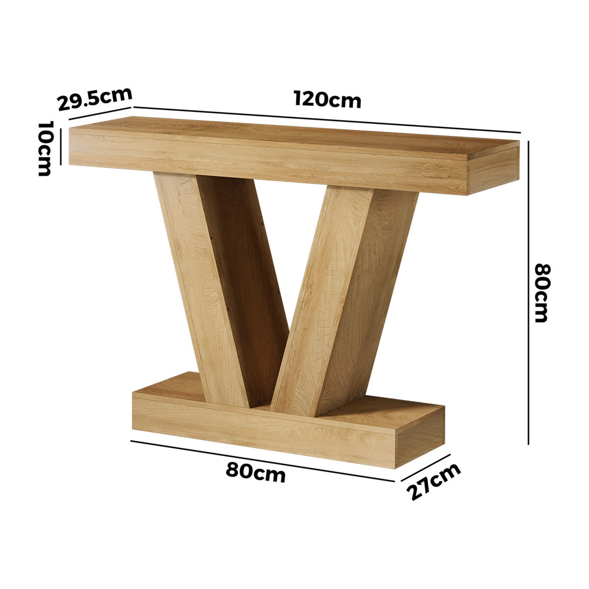 Oikiture Modern Console Table Narrow Sofa Table V-Shape Storage Natural