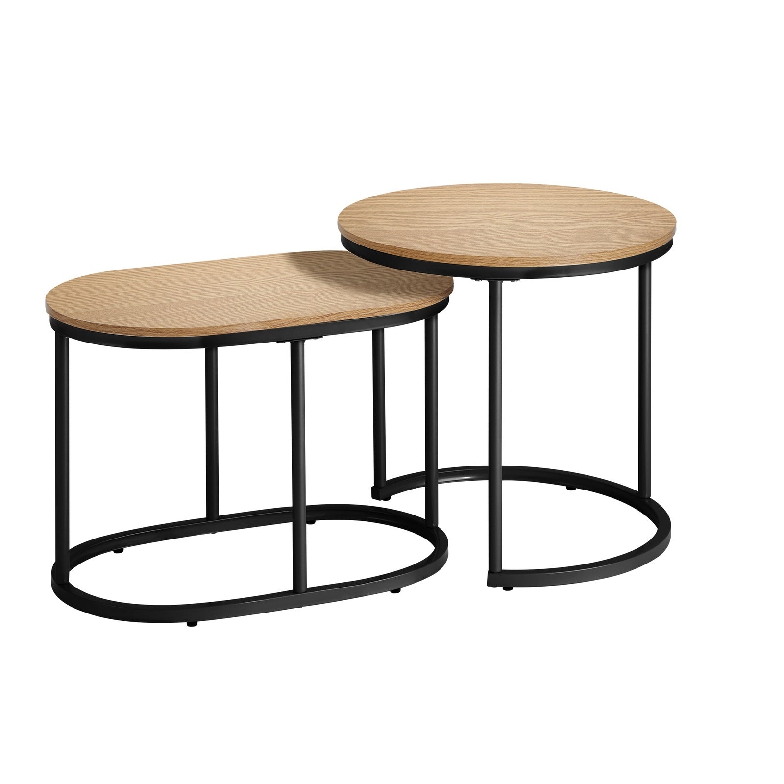 Oikiture Set of 2 Coffee Table Nesting Round Oval Side End Tables Natural - Sunyee