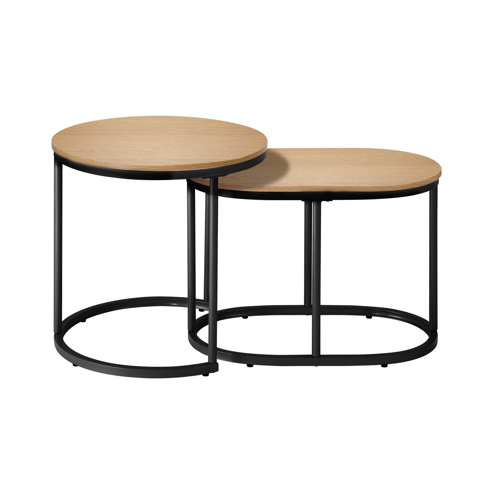Oikiture Set of 2 Coffee Table Nesting Round Oval Side End Tables Natural - Sunyee