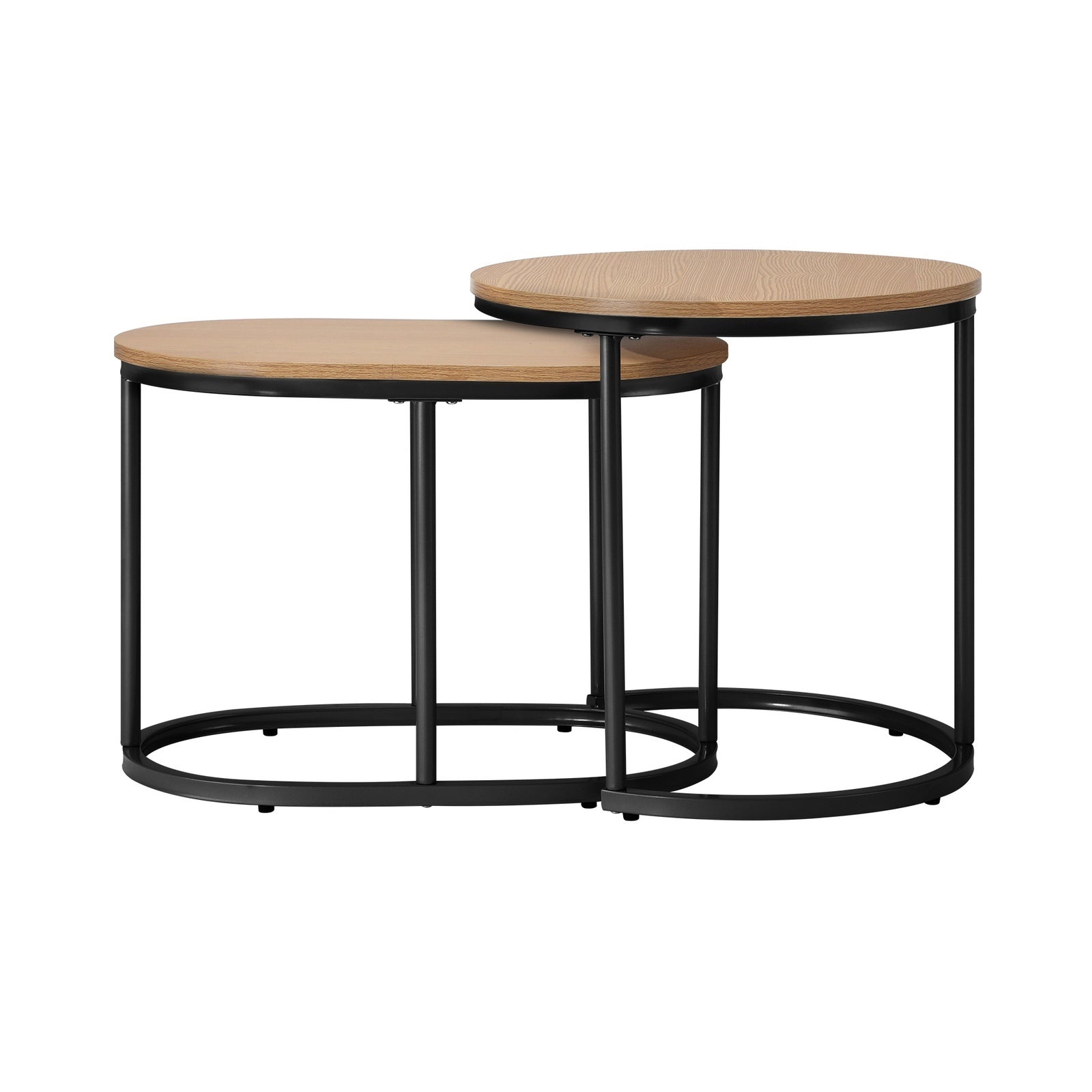 Oikiture Set of 2 Coffee Table Nesting Round Oval Side End Tables Natural - Sunyee