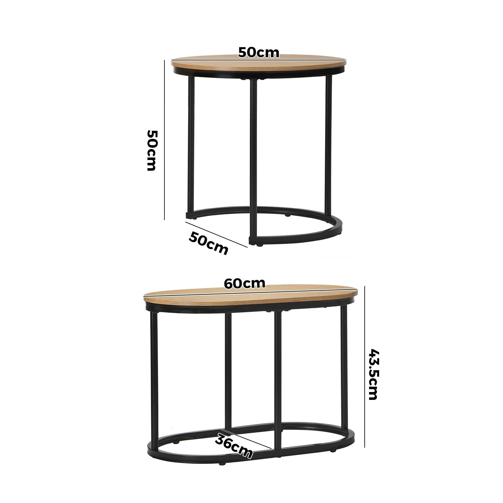 Oikiture Set of 2 Coffee Table Nesting Round Oval Side End Tables Natural - Sunyee