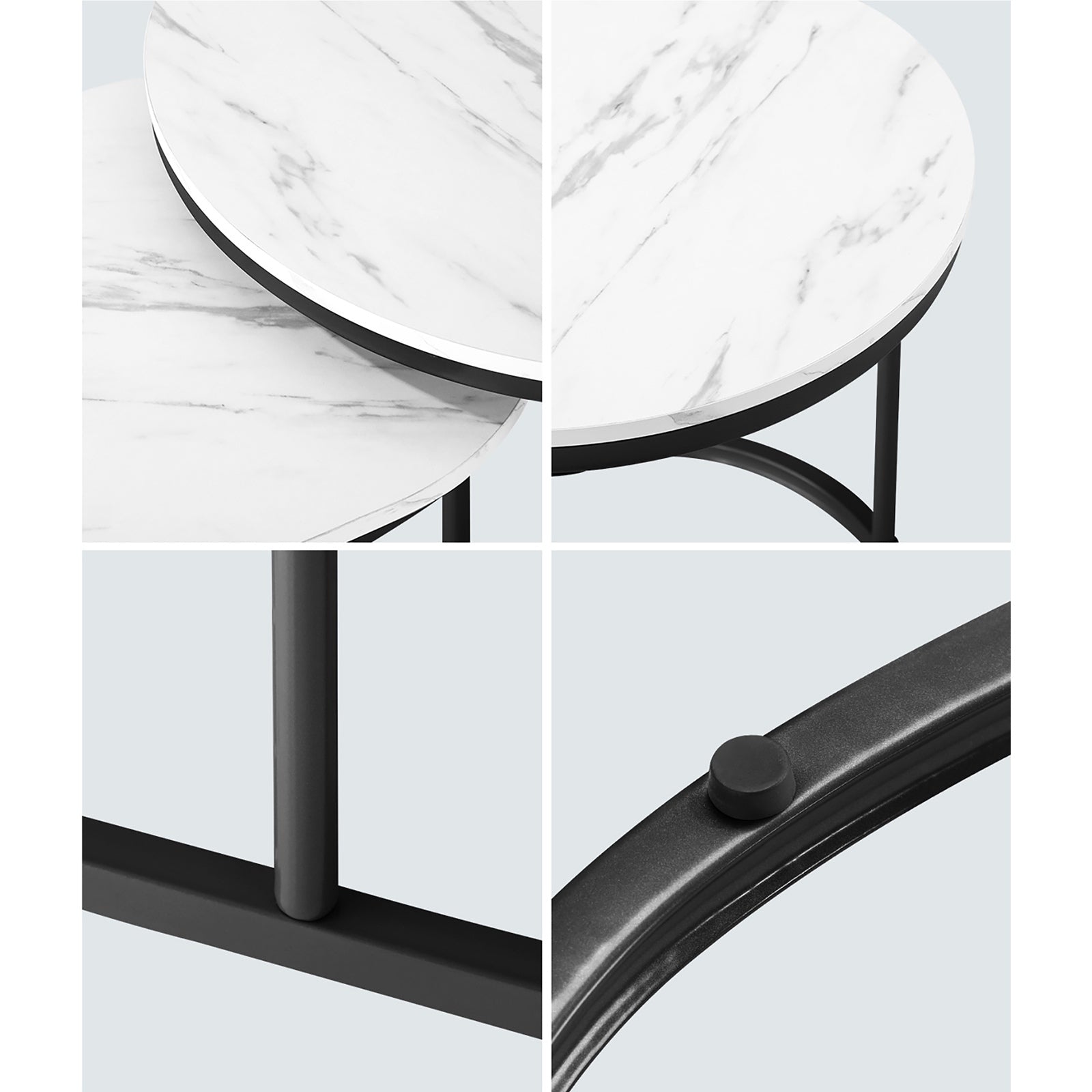 Oikiture Set of 2 Coffee Table Round Oval Marble-like Nesting Side Tables Black - Sunyee