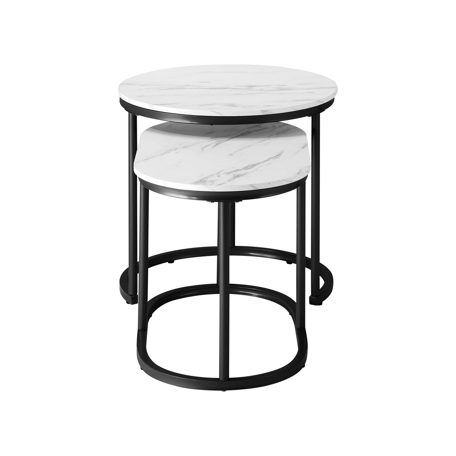 Oikiture Set of 2 Coffee Table Round Oval Marble-like Nesting Side Tables Black - Sunyee