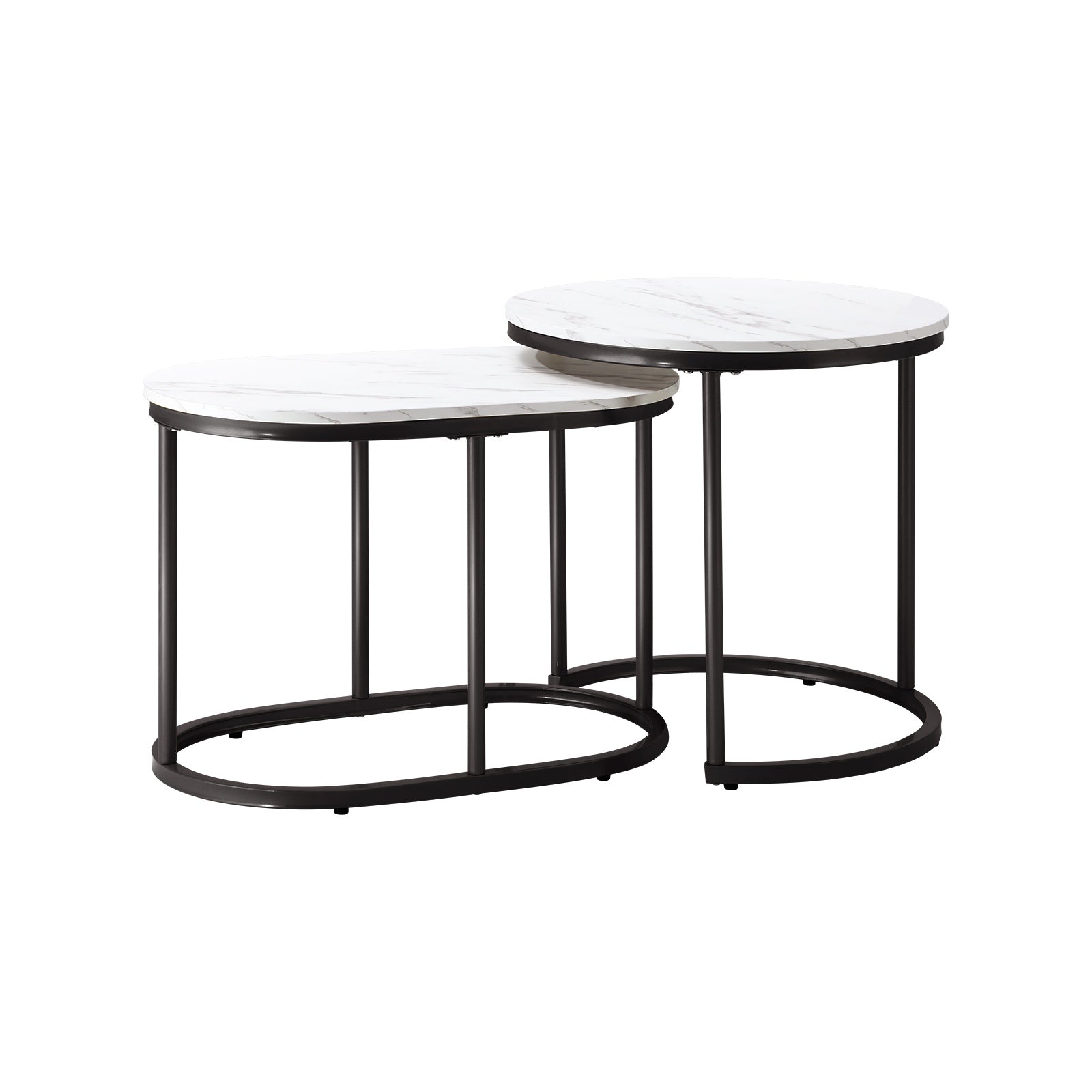 Oikiture Set of 2 Coffee Table Round Oval Marble-like Nesting Side Tables Black - Sunyee