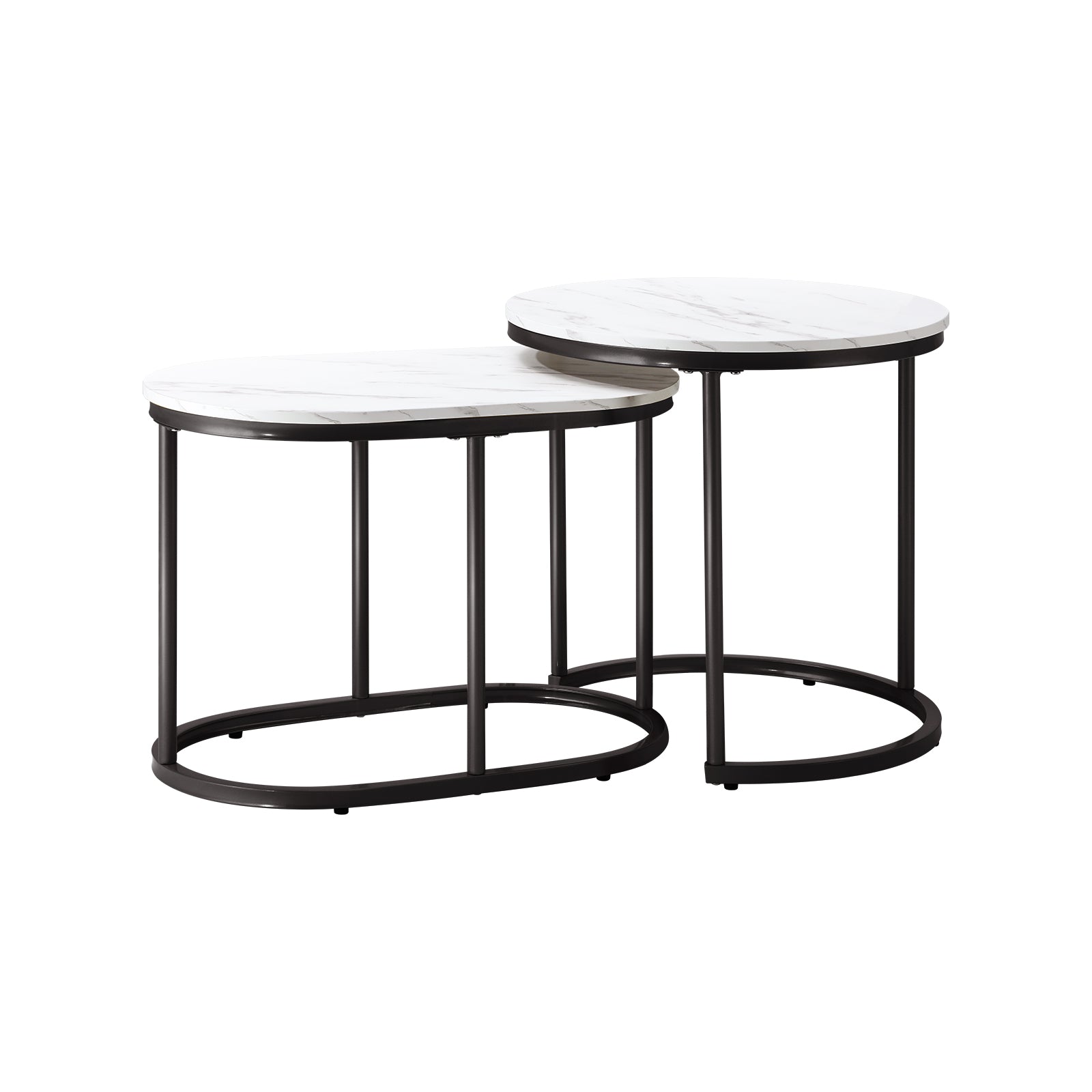 Oikiture Set of 2 Coffee Table Round Oval Marble Nesting Side End Table Black - Sunyee