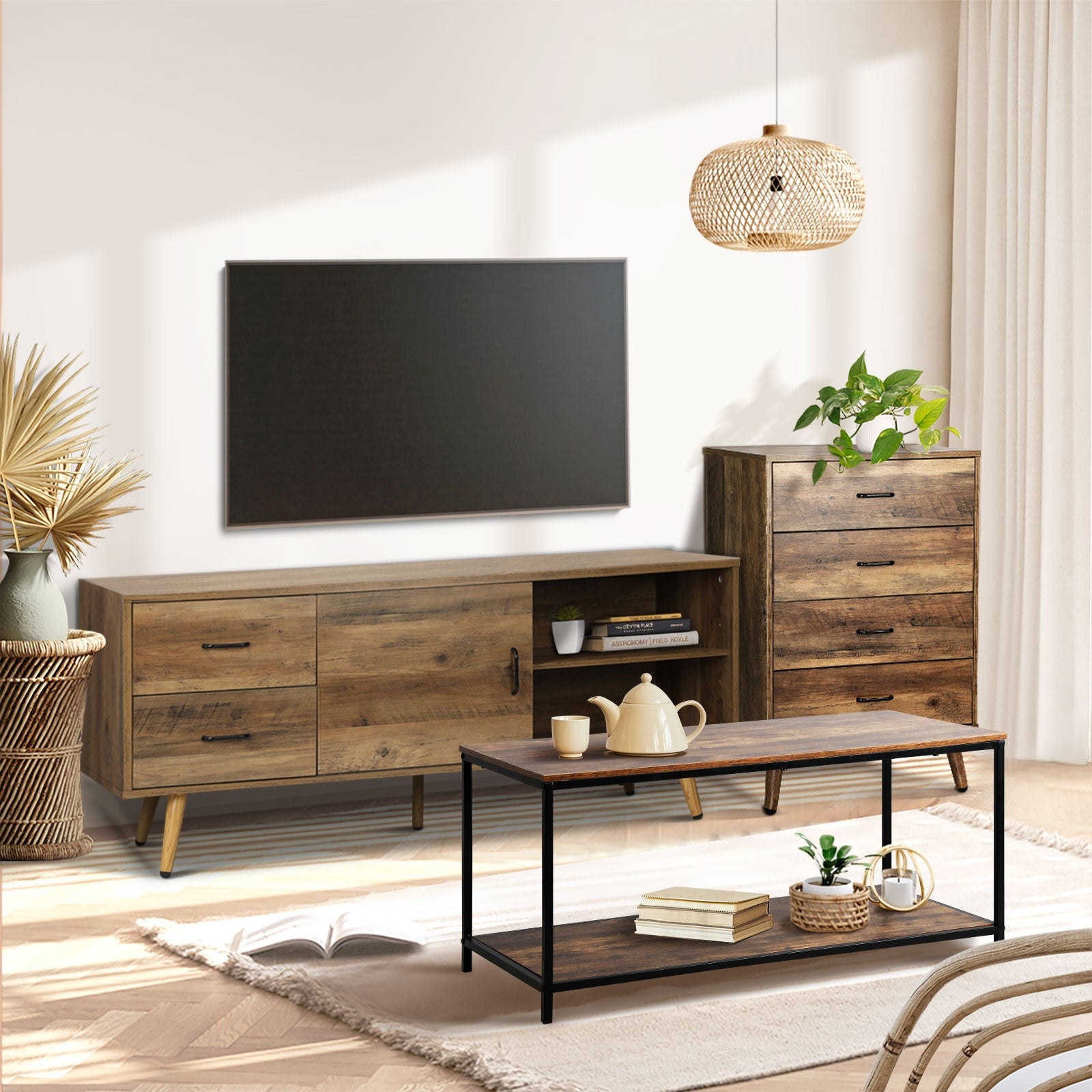 Oikiture Coffee Table Side Table Storage Rack Shelf 2-Tier Industrial Furniture - Sunyee