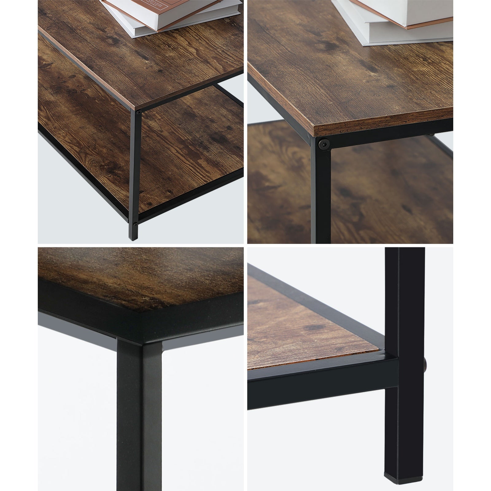 Oikiture Coffee Table Side Table Storage Rack Shelf 2-Tier Industrial Furniture - Sunyee