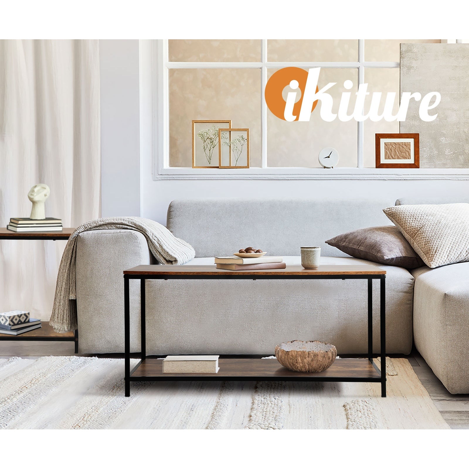 Oikiture Coffee Table Side Table Storage Rack Shelf 2-Tier Industrial Furniture - Sunyee