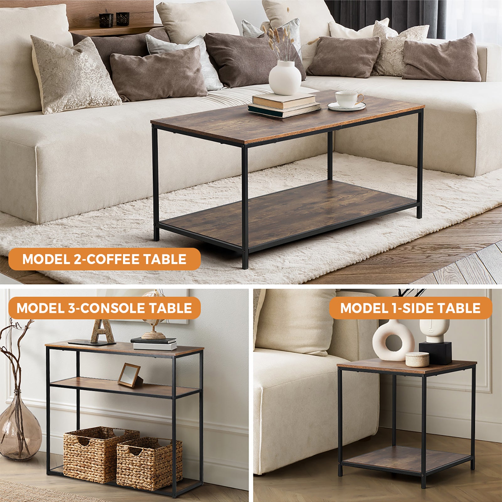 Oikiture Coffee Table Side End Table Console Tables Rack Shelf Hallway Display - Sunyee