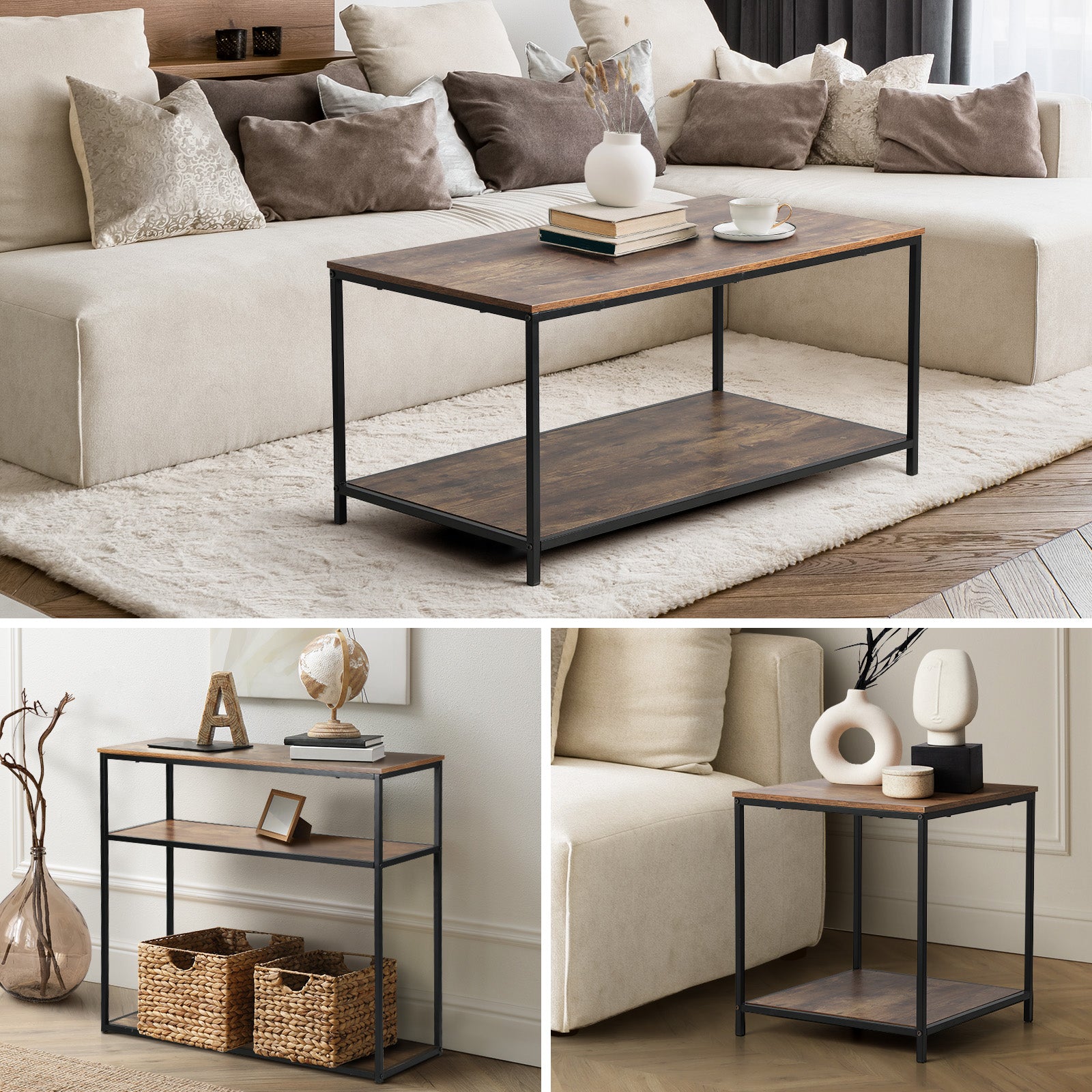 Oikiture Coffee Table Side End Table Console Tables Rack Shelf Hallway Display - Sunyee
