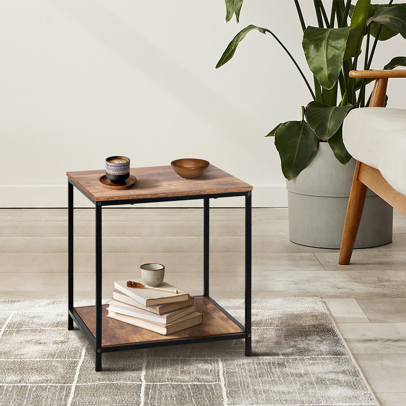 Oikiture Side End Table Coffee Table Bedside Shelf 2-Tier Industrial Furniture - Sunyee