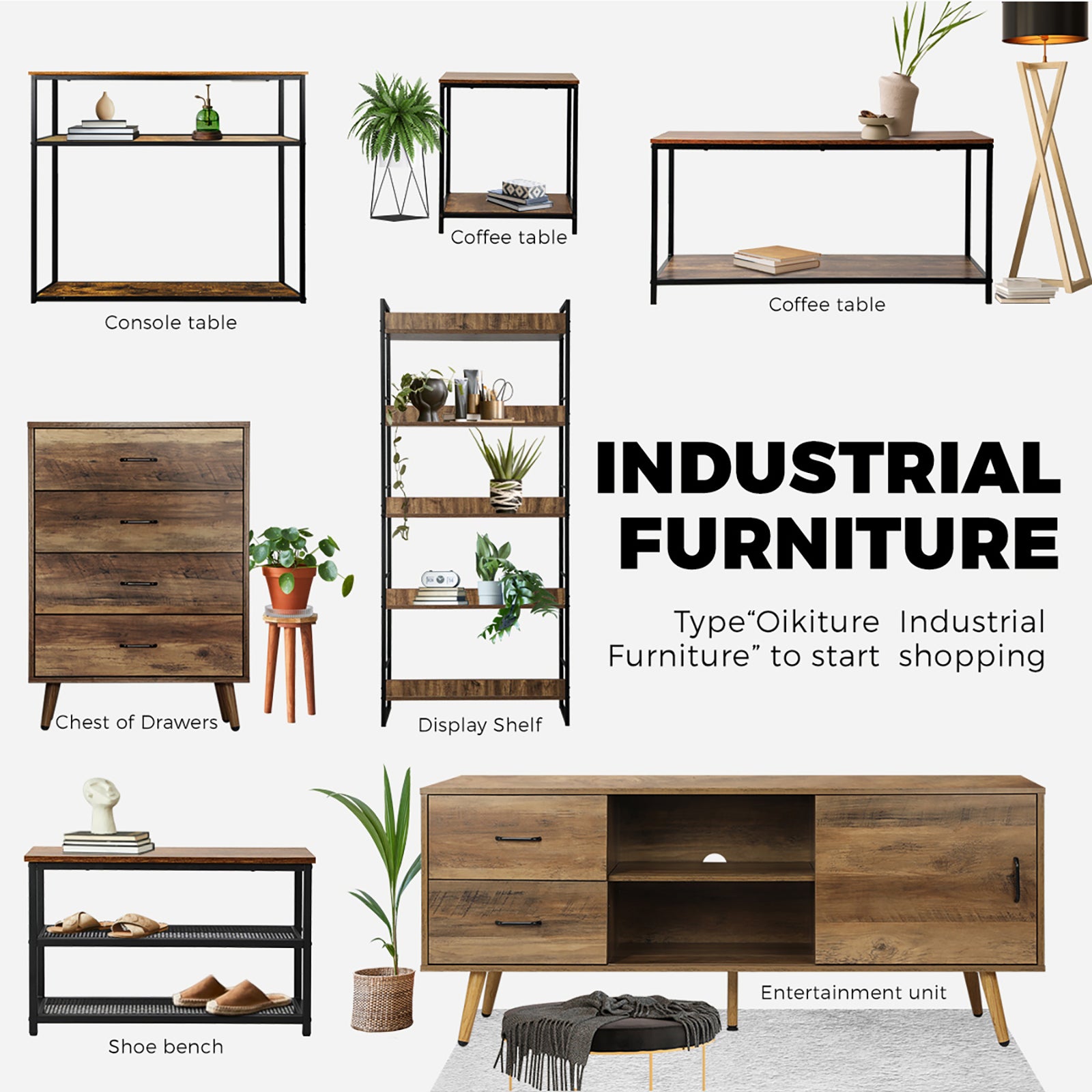 Oikiture Side End Table Coffee Table Bedside Shelf 2-Tier Industrial Furniture - Sunyee