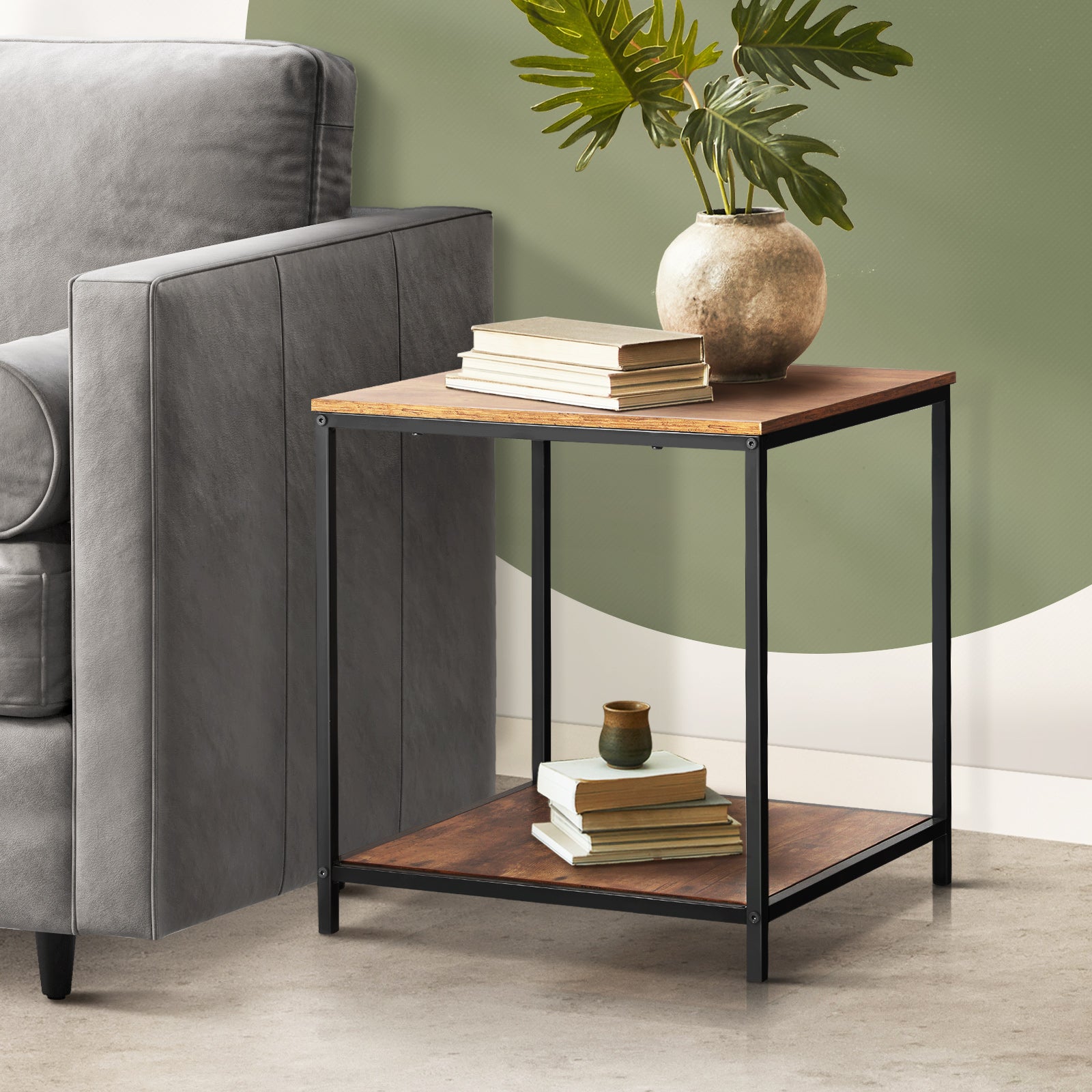Oikiture Side End Table Coffee Table Bedside Shelf 2-Tier Industrial Furniture - Sunyee