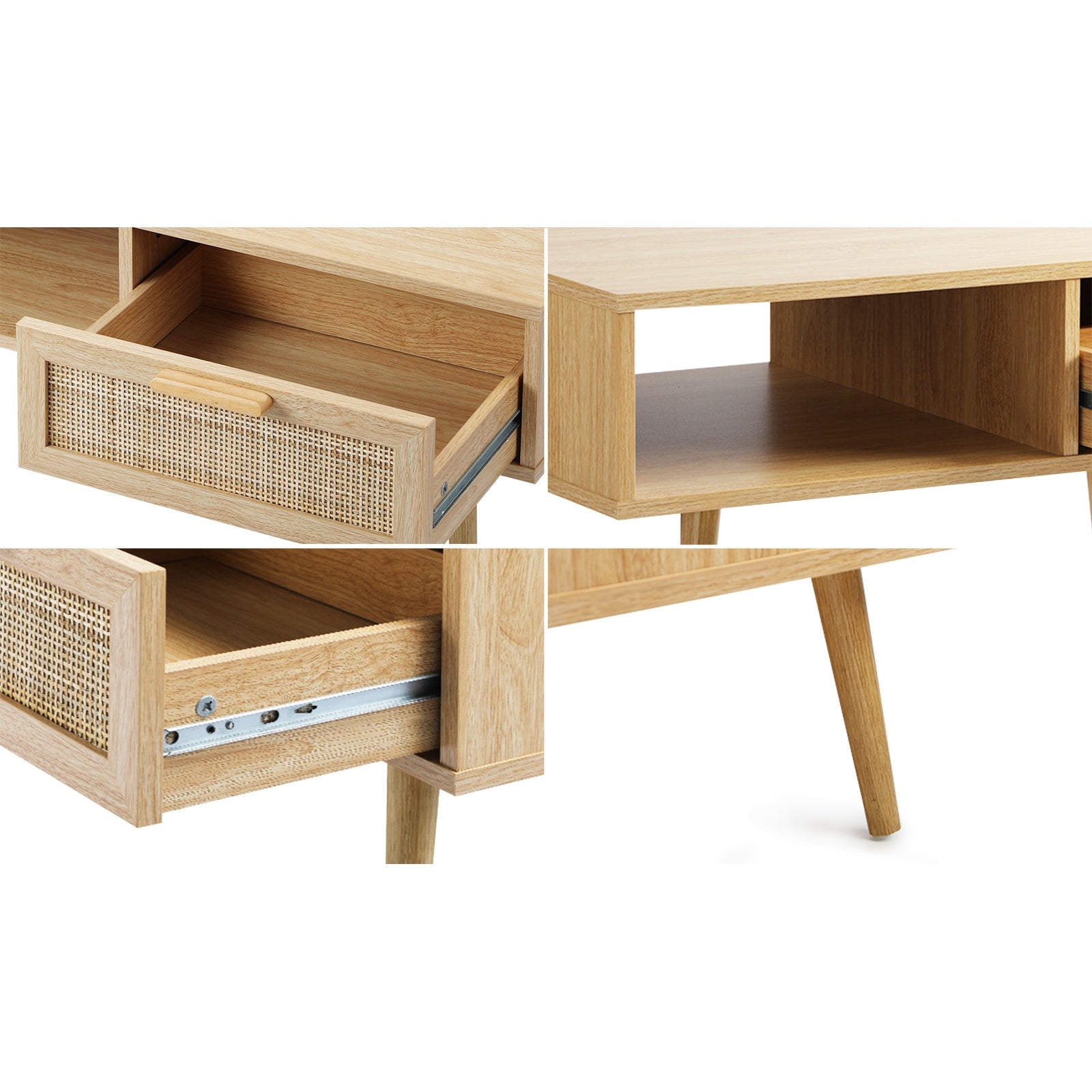 Oikiture Coffee Table Rattan Storage Drawer Shelf Book Modern Wooden Tables - Sunyee