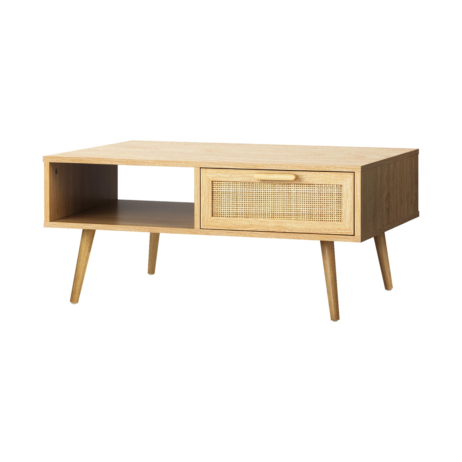 Oikiture Coffee Table Rattan Storage Drawer Shelf Book Modern Wooden Tables - Sunyee