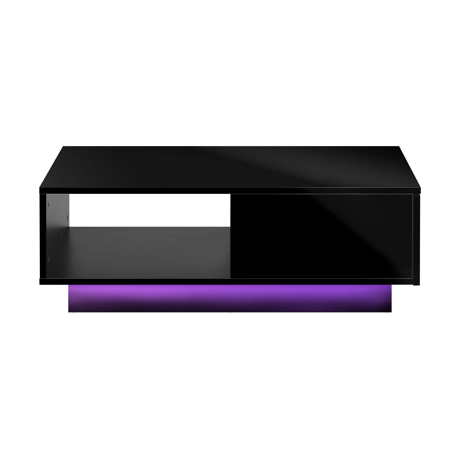 Oikiture Coffee Table LED Light High Gloss Storage Drawer Modern Furniture Black - Sunyee