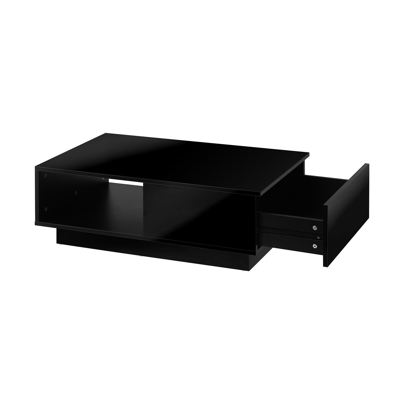 Oikiture Coffee Table LED Light High Gloss Storage Drawer Modern Furniture Black - Sunyee
