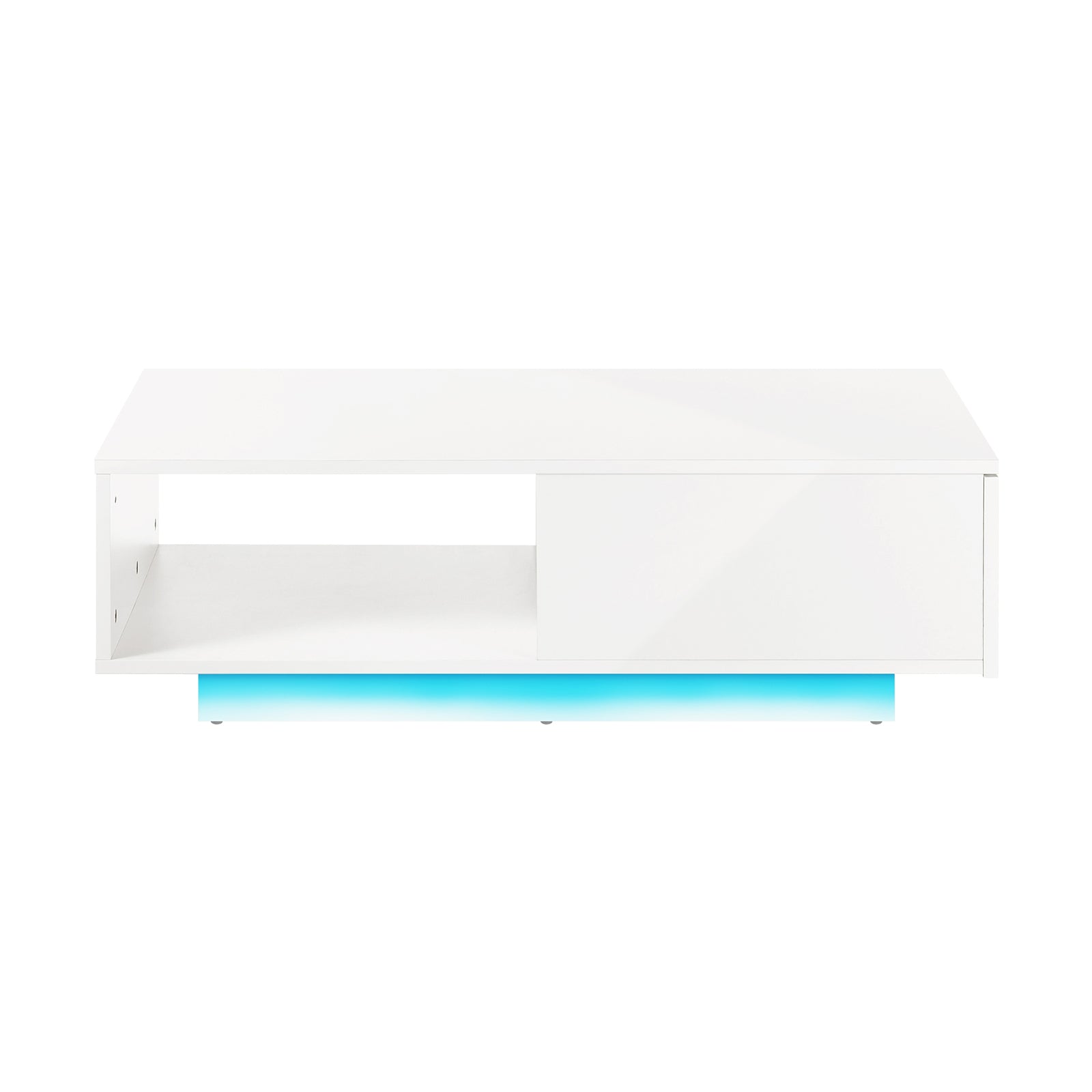 Oikiture Coffee Table LED Light High Gloss Storage Drawer Modern Furniture White - Sunyee