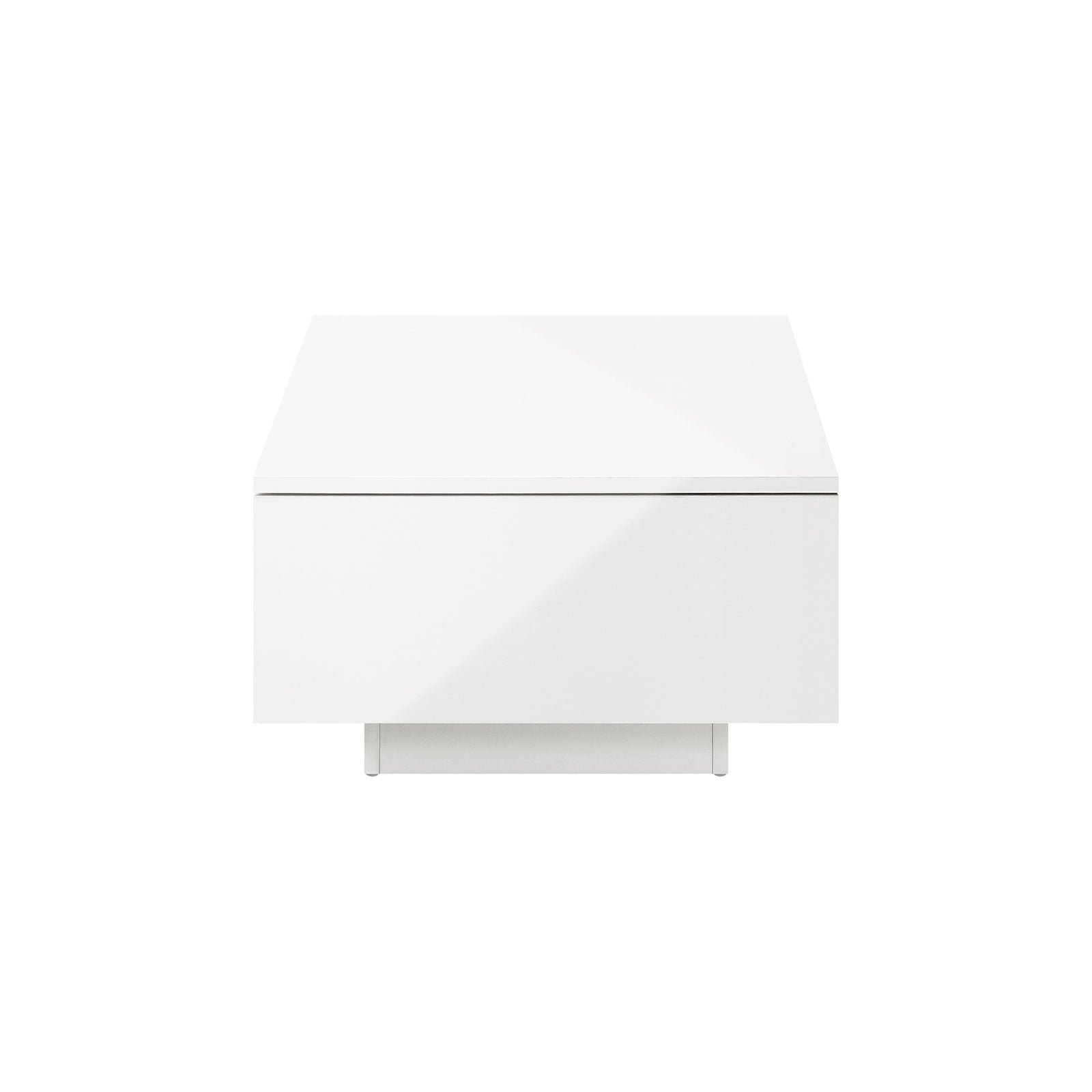 Oikiture Coffee Table LED Light High Gloss Storage Drawer Modern Furniture White - Sunyee