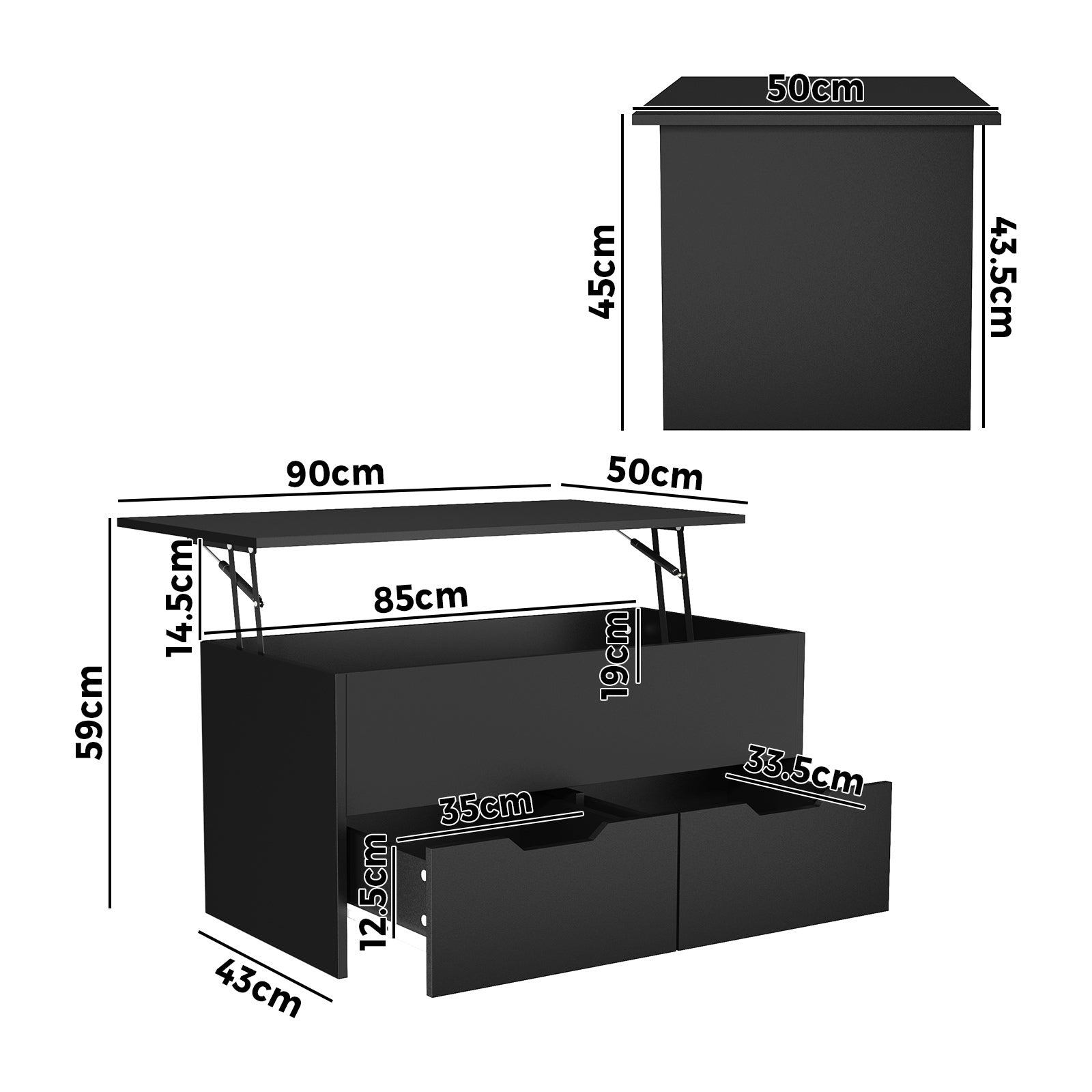 Oikiture Coffee Table Lift Up Top Hidden Storage Laptop Desk 2 Drawers Black - Sunyee