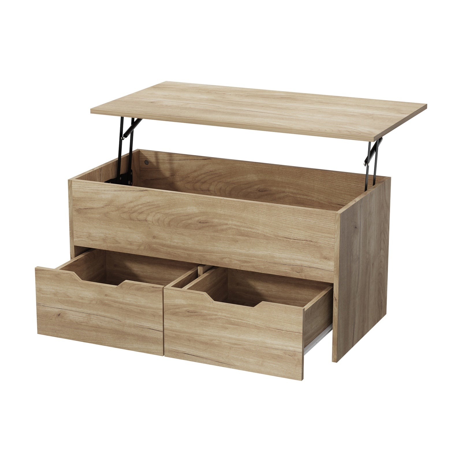 Oikiture Coffee Table Lift Up Top Hidden Storage Laptop Desk 2 Drawers Natural - Sunyee