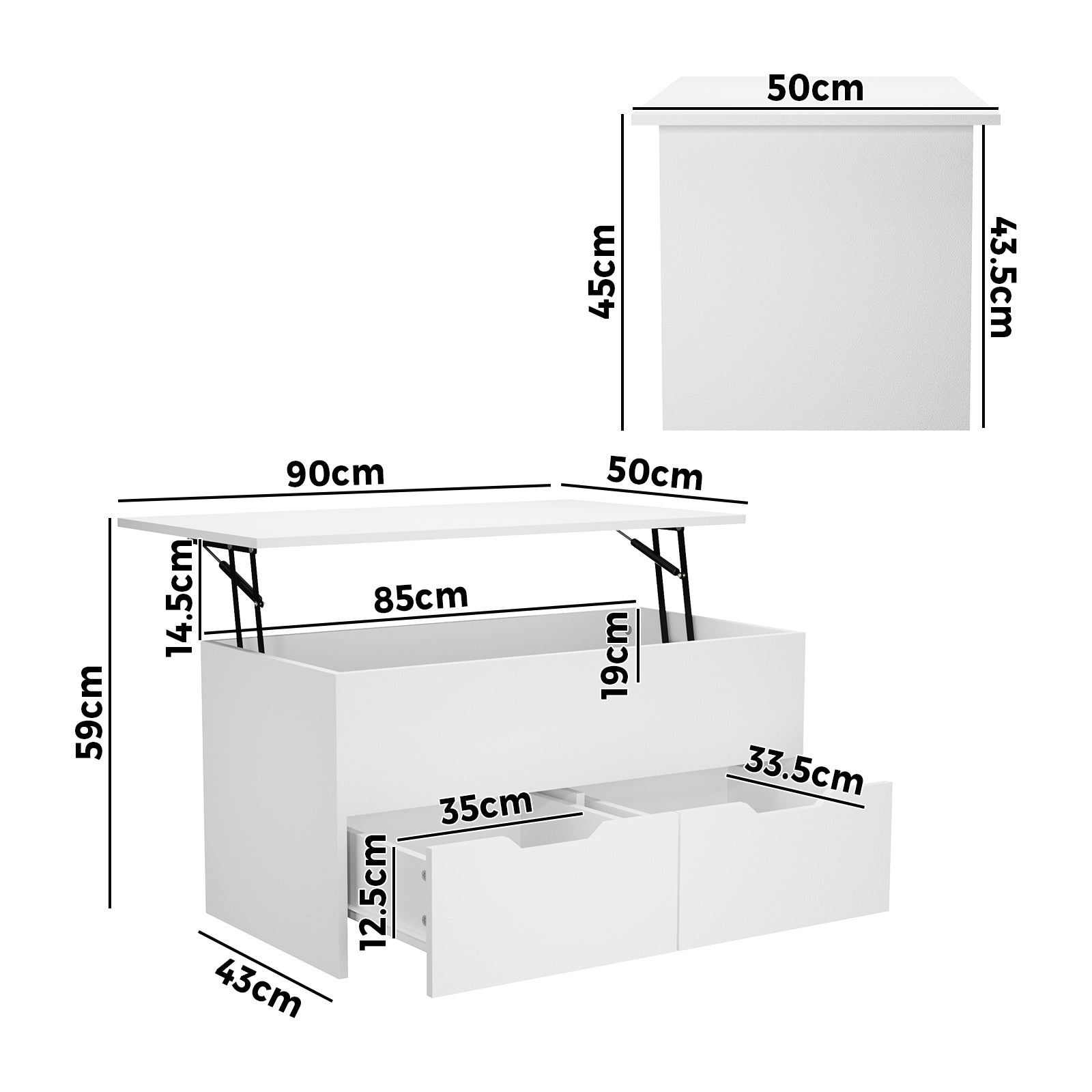Oikiture Coffee Table Lift Up Top Hidden Storage Laptop Desk 2 Drawers White - Sunyee