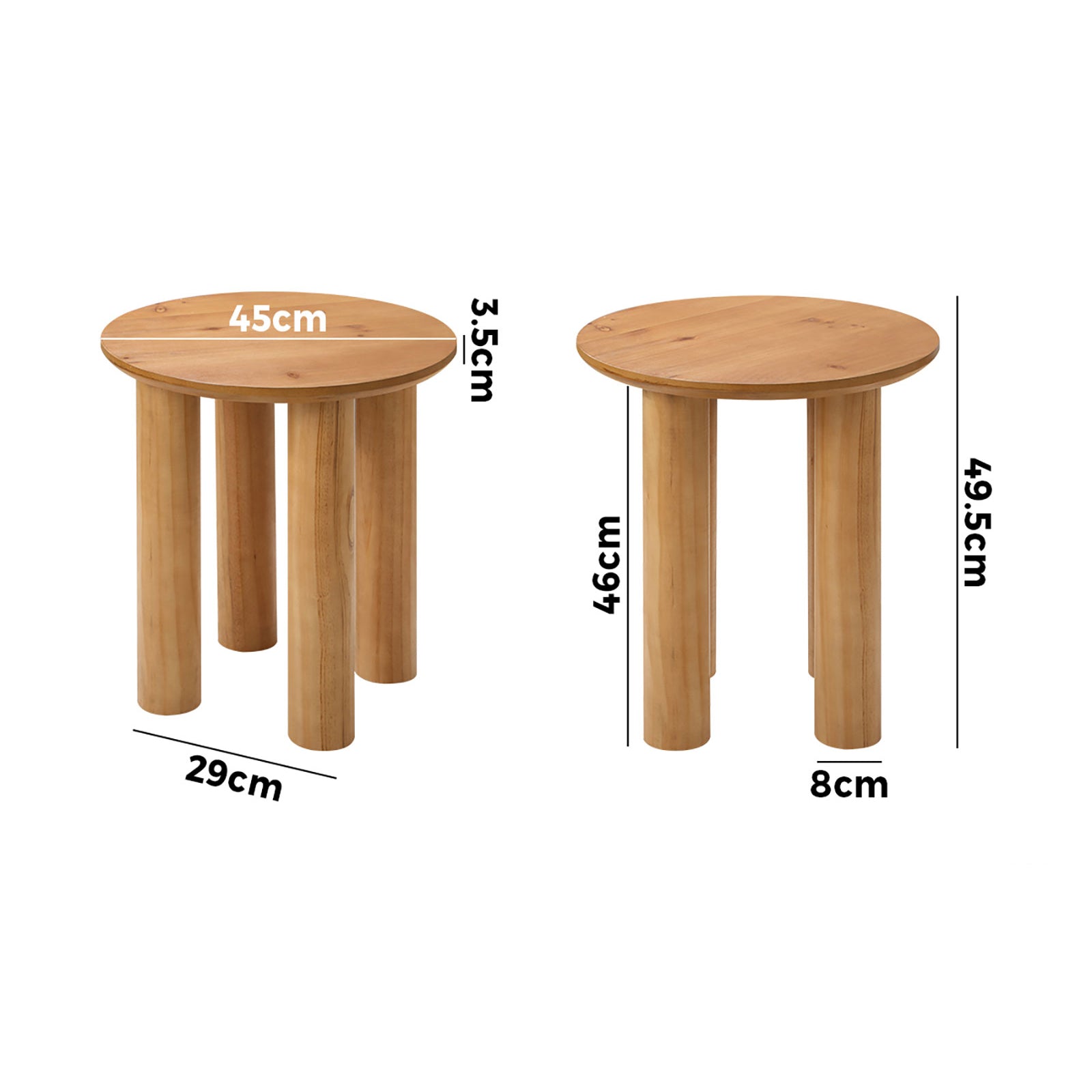 Oikiture Coffee Table Side End Tables Sofa Desk Bedside Nightstand Round Wooden - Sunyee