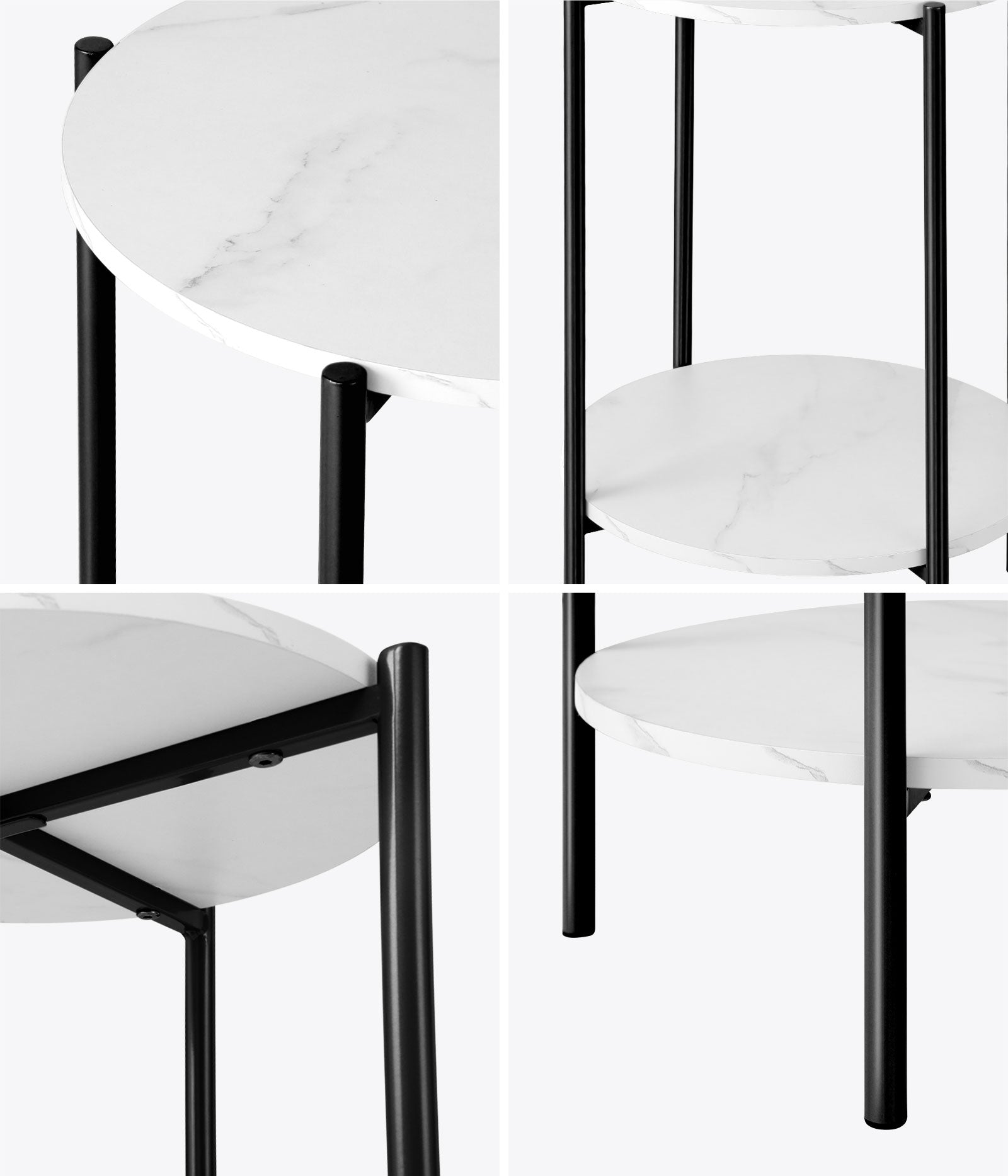 Oikiture Side End Table Coffee Sofa Bedside Nightstand Round Dual-Tier Marble - Sunyee